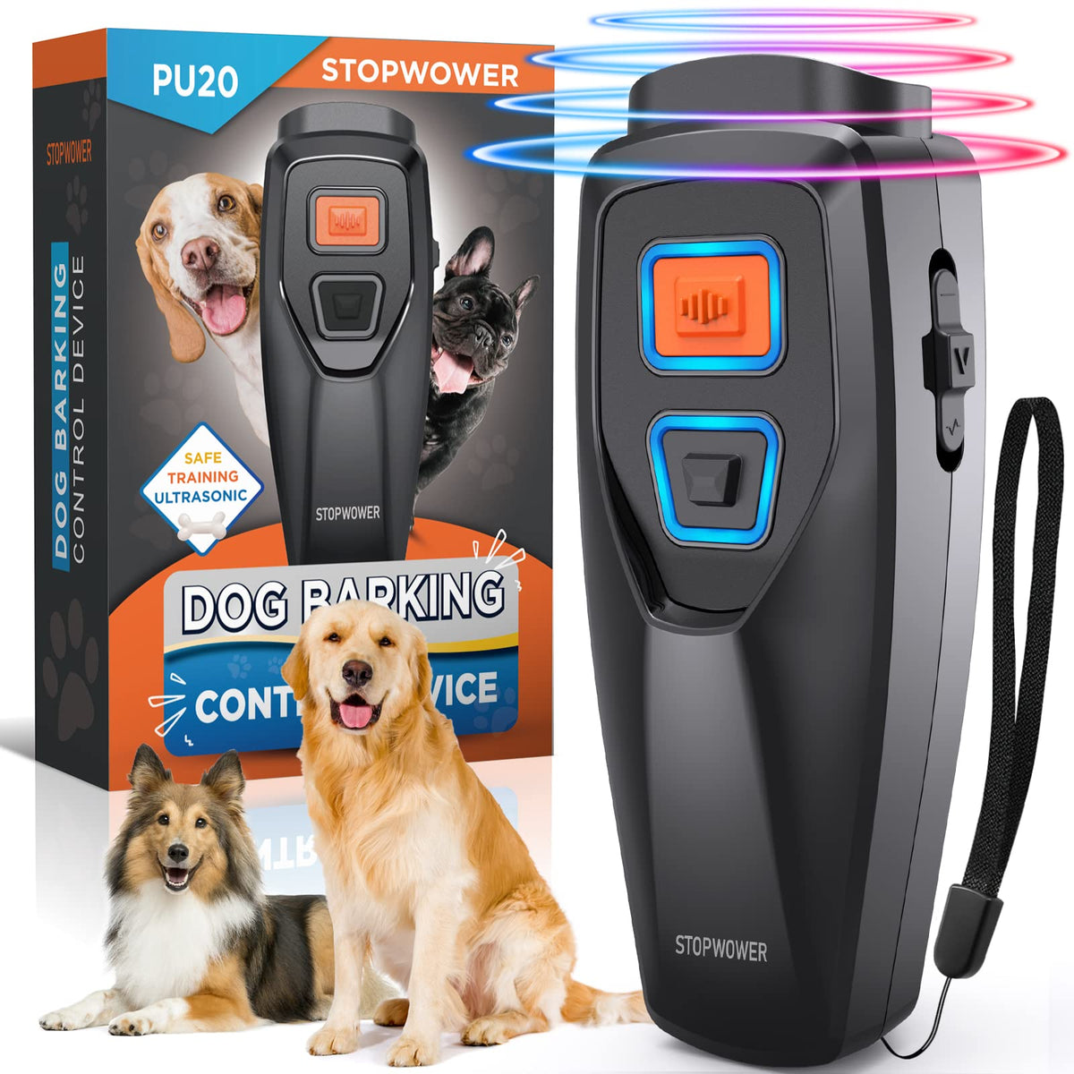 DynVapor dog bark deterrent device front view showing compact training tool for home use.