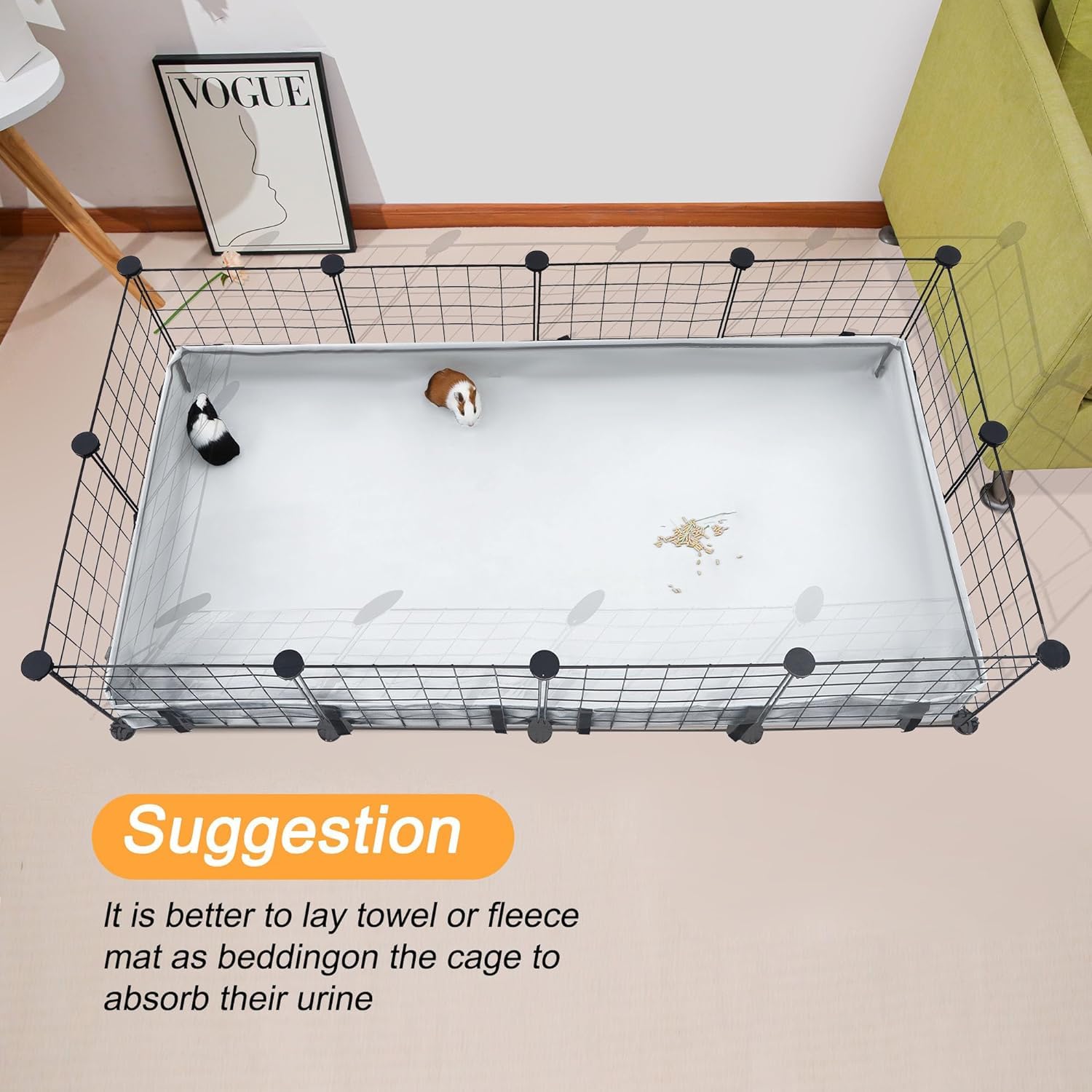 DZWLKJ guinea pig cage liner—velcro connection for secure setup.