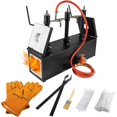 E-cowlboy triple burners forge front view shows sturdy construction for versatile metalwork.