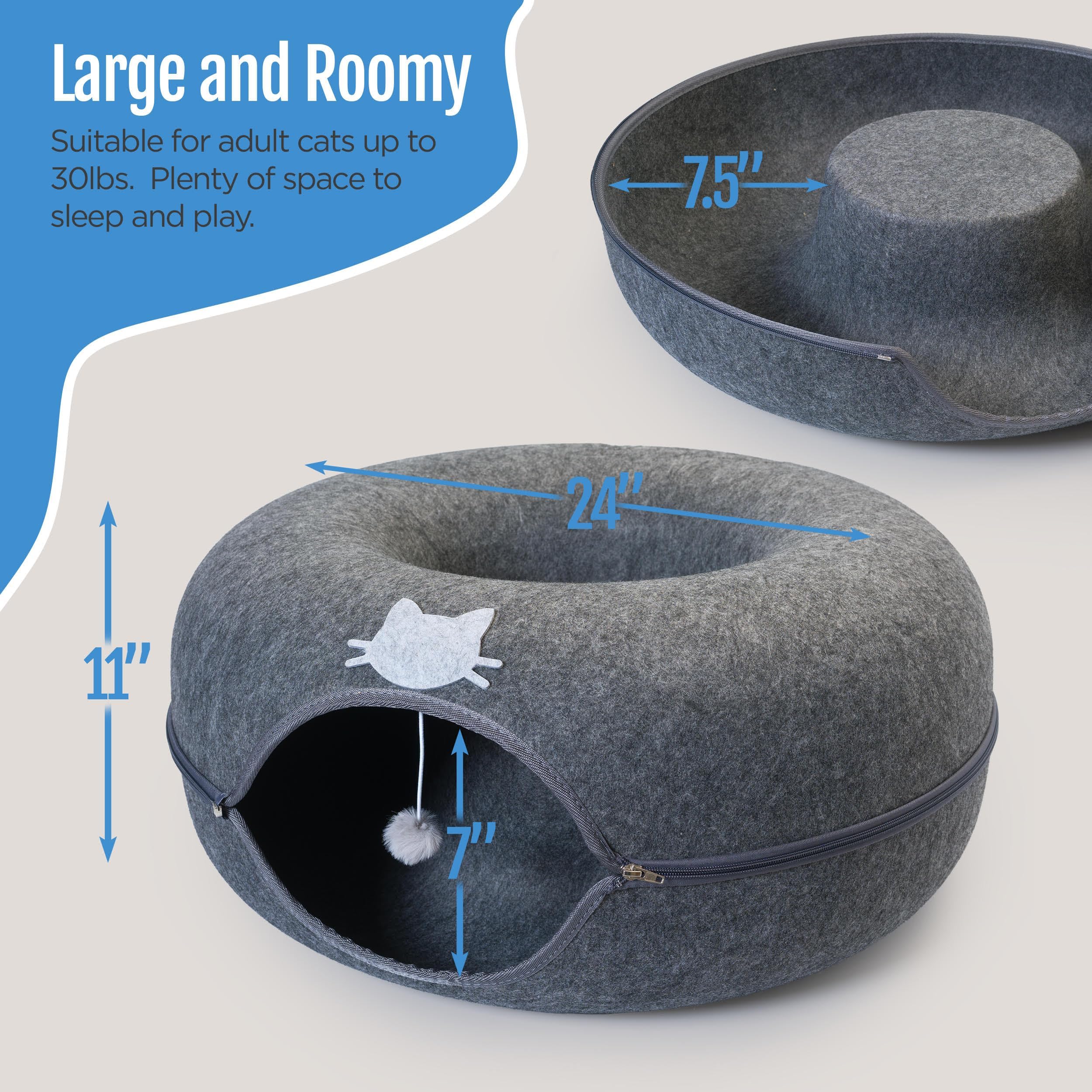 E & E's Meow Mansion cat cave donut side view spacious interior