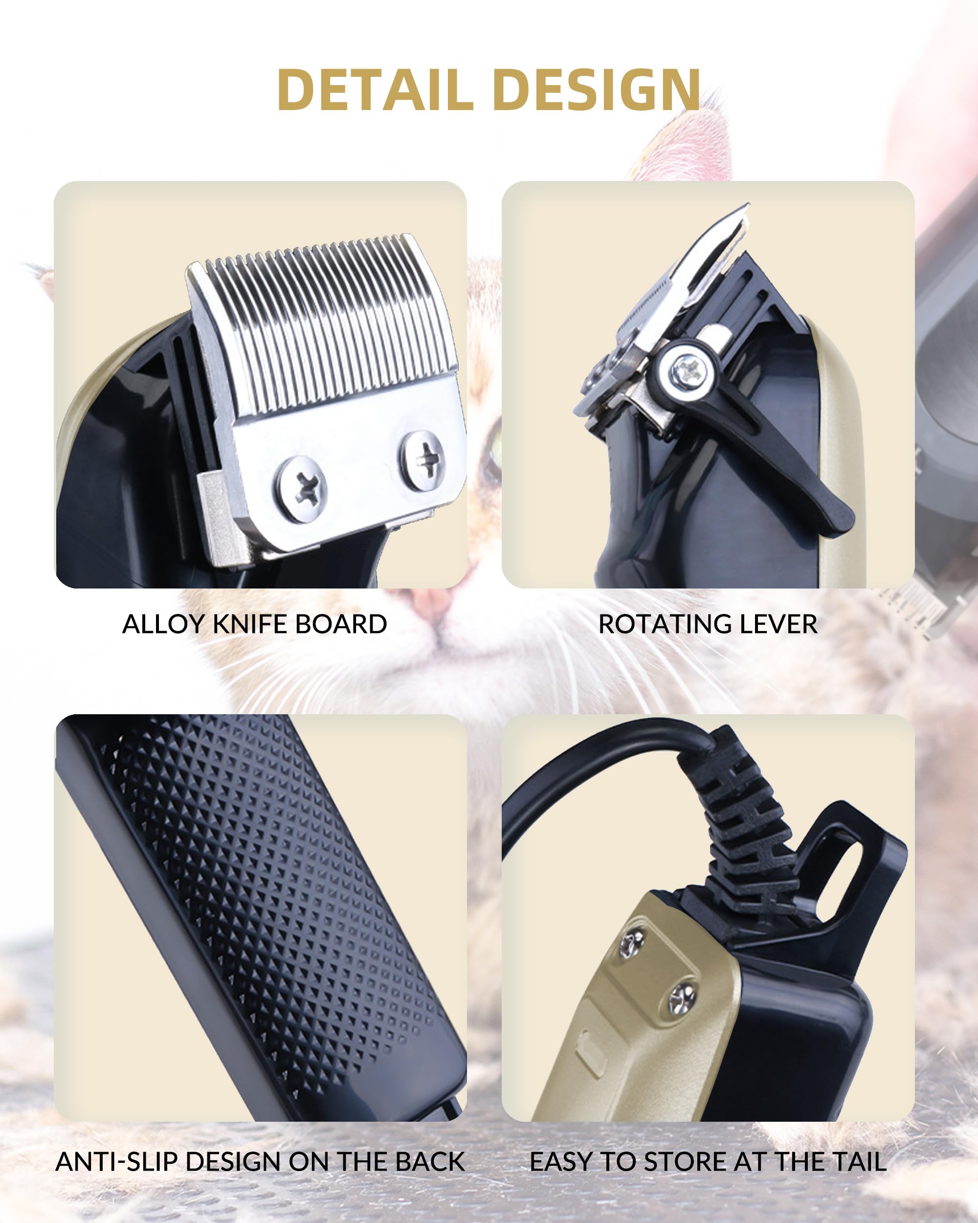 E-Hunter dog clippers aluminum fuselage highlights durable construction for regular use.