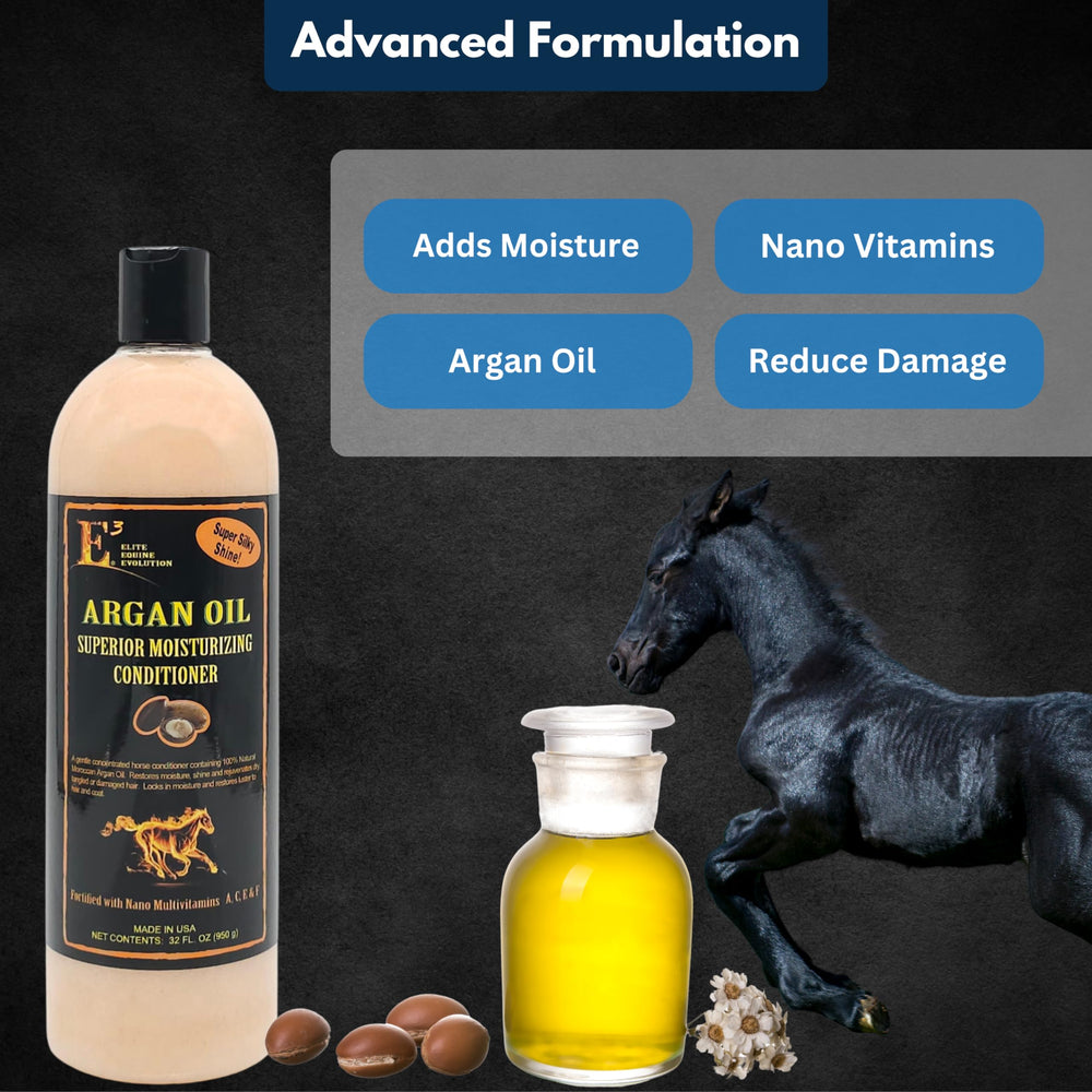 E3 Argan Oil Conditioner horse mane closeup demonstrates improved shine and manageability.