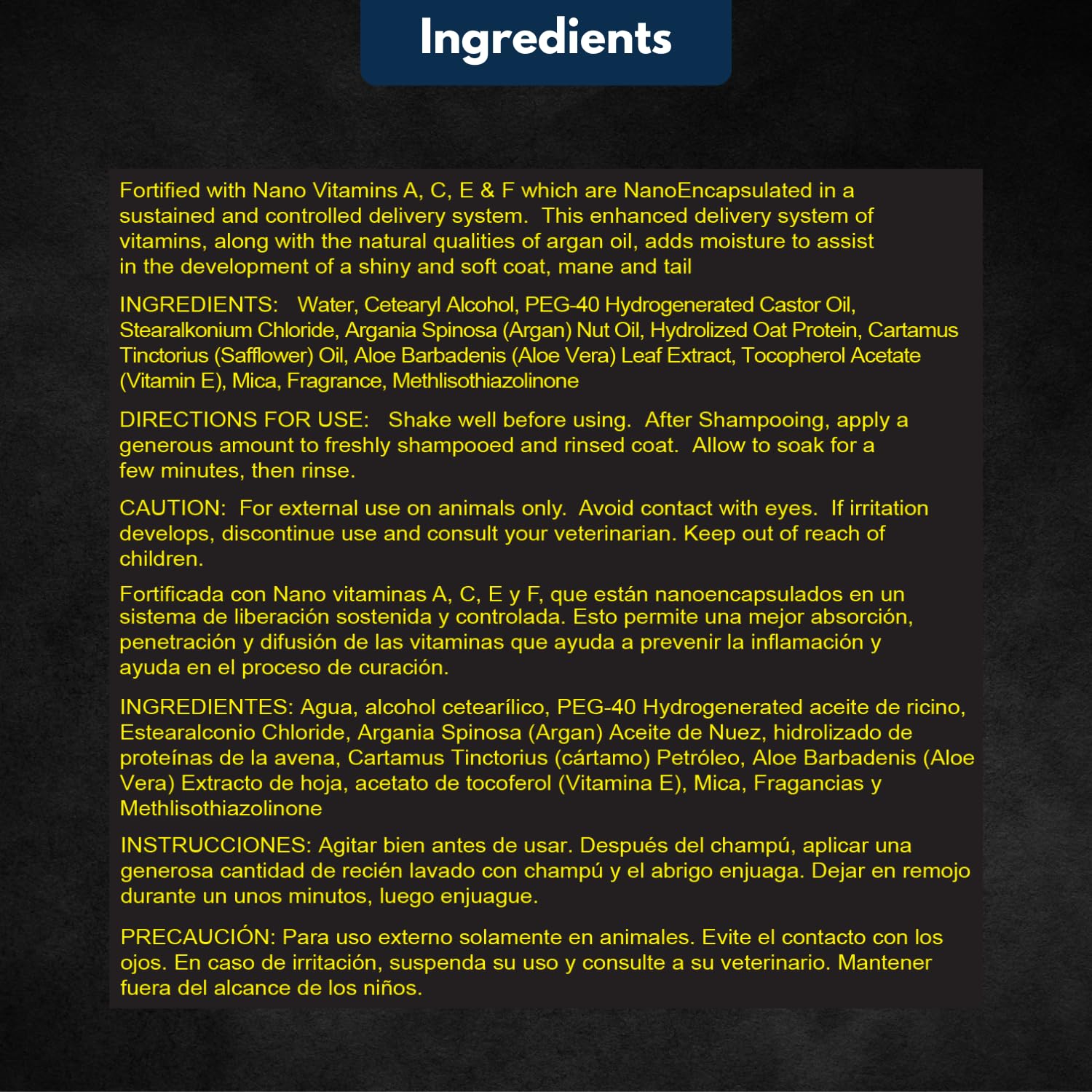 E3 Argan Oil Conditioner skin nourishment image emphasizes coat hydration.