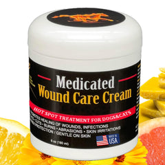 E3 Medicated Hot Spot Cream bottle illustrating fast-acting relief for dogs.