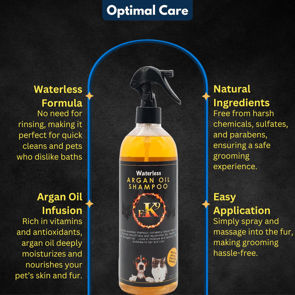 E3 Waterless Shampoo application shows easy, no-rinse cleansing between baths.