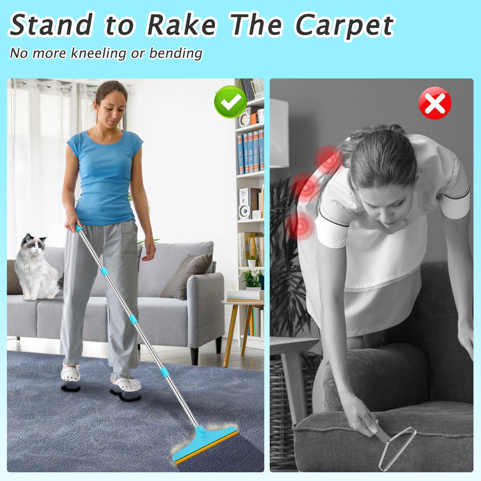 Eaersan adjustable handle—reach 16.5 to 60 inches for comfortable cleaning.