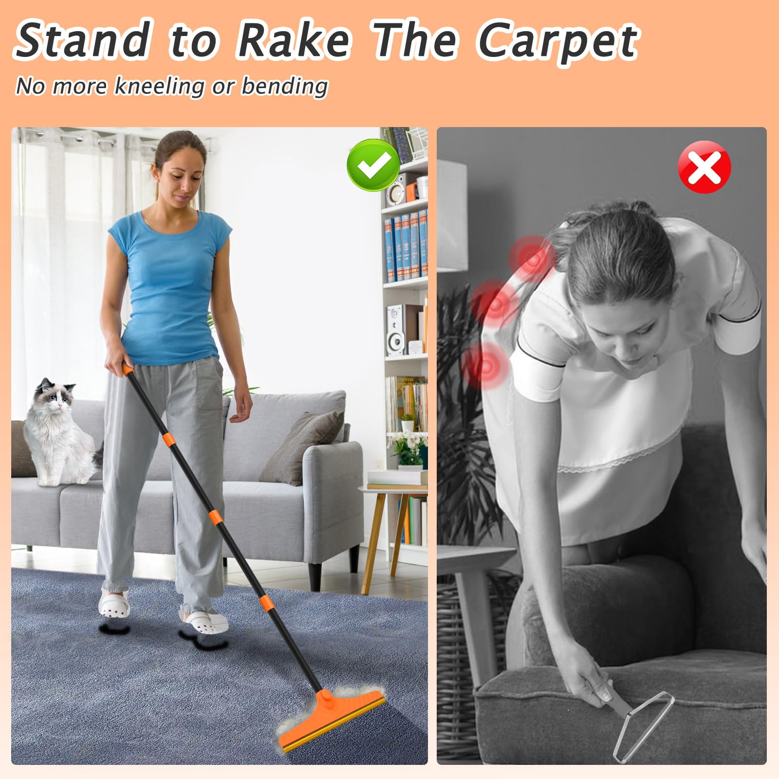 Eaersan long-handle carpet rake lets you stand upright while cleaning
