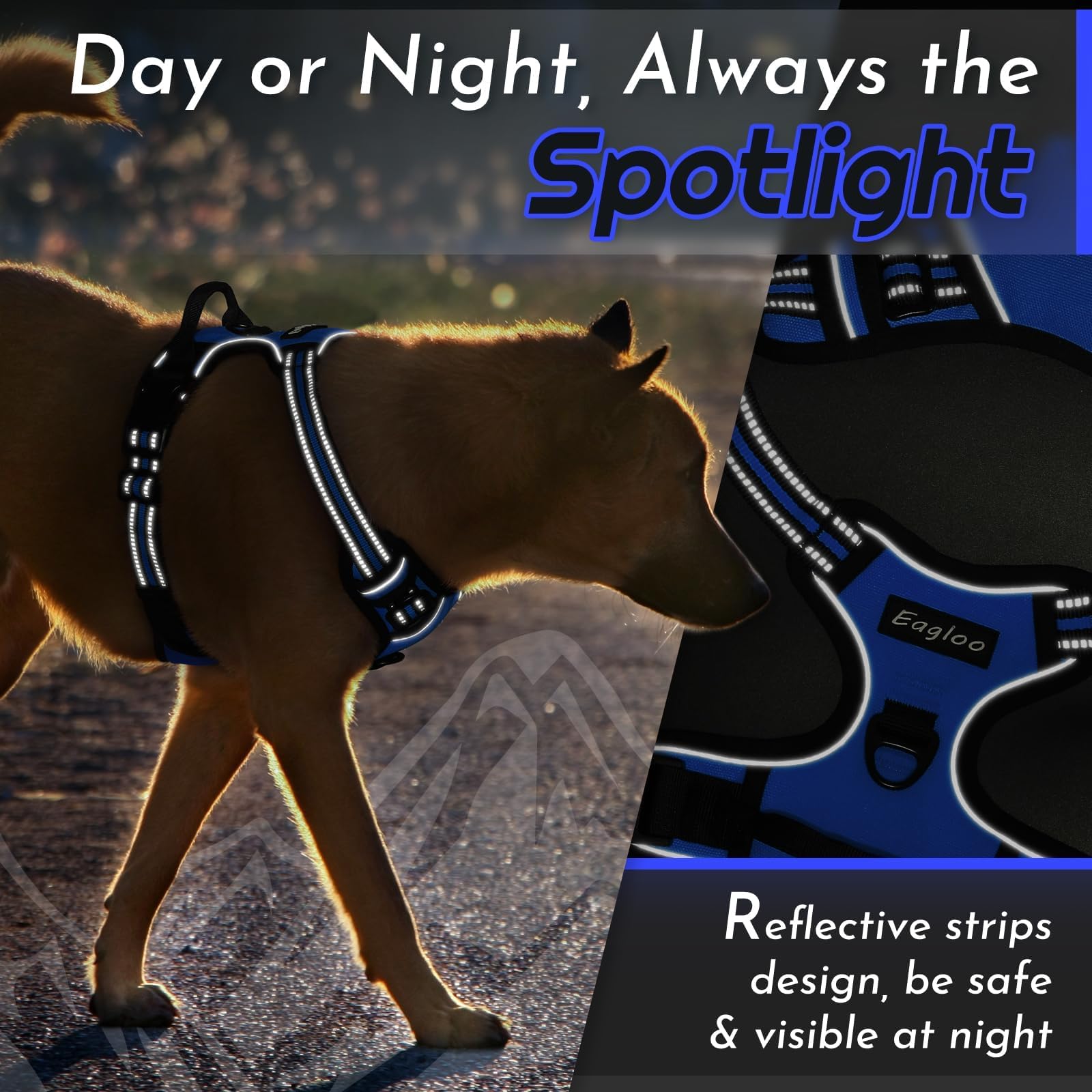 Eagloo dog harness blue adjustable sliders ensure a precise fit