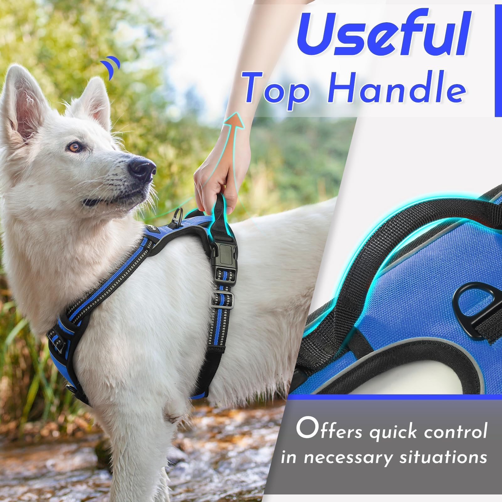 Eagloo dog harness blue reflective strips enhance visibility during night walks