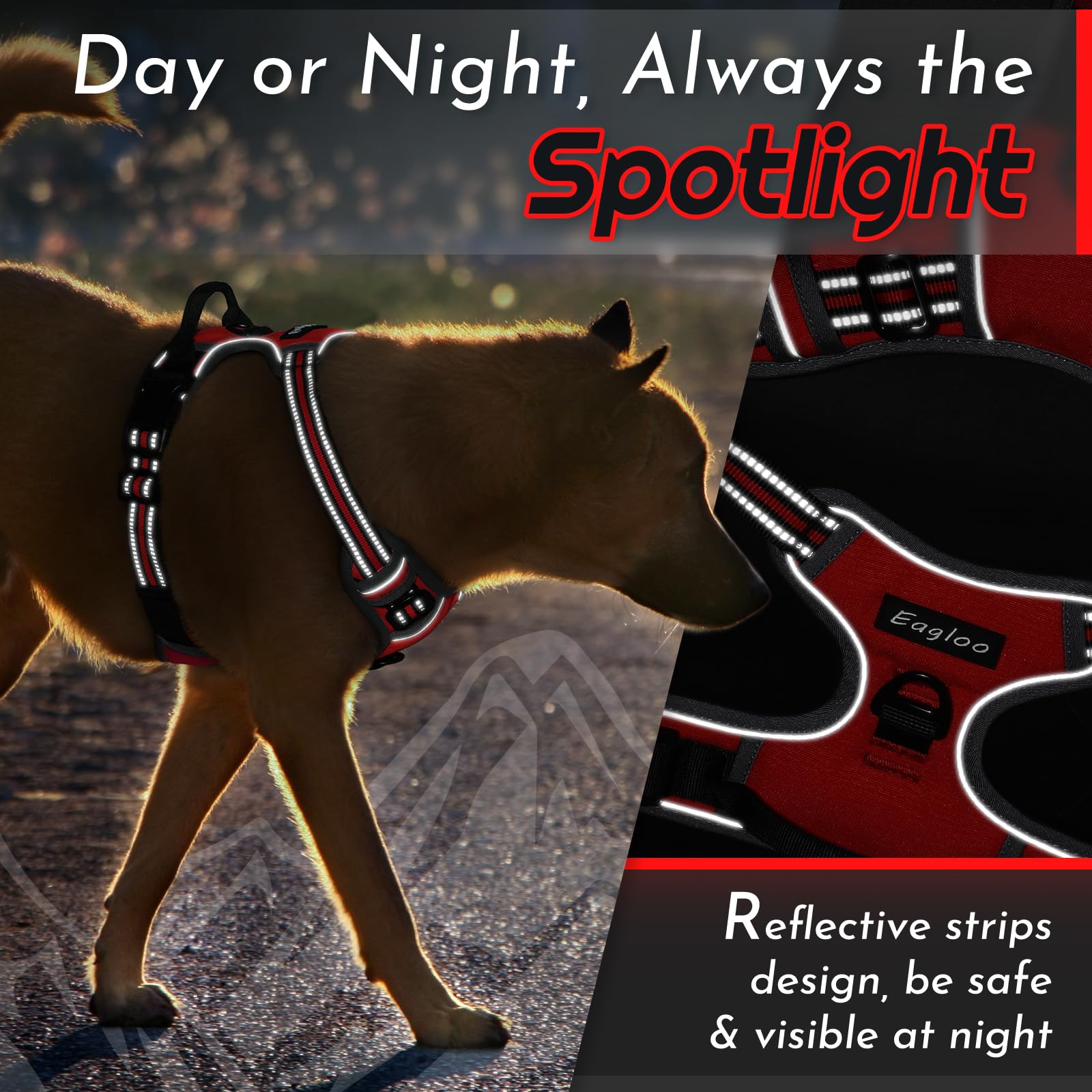 Eagloo dog harness easy-on-off with quick-release buckles for quick dressing