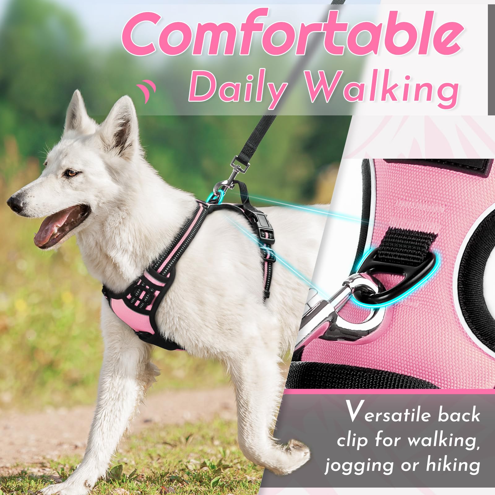 Eagloo pink reflective strips harness enhances nighttime visibility for safe strolls