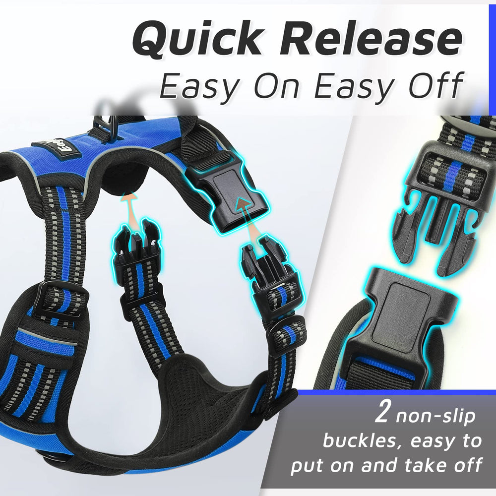 Eagloo dog harness reflective strips improve nighttime visibility and safety.