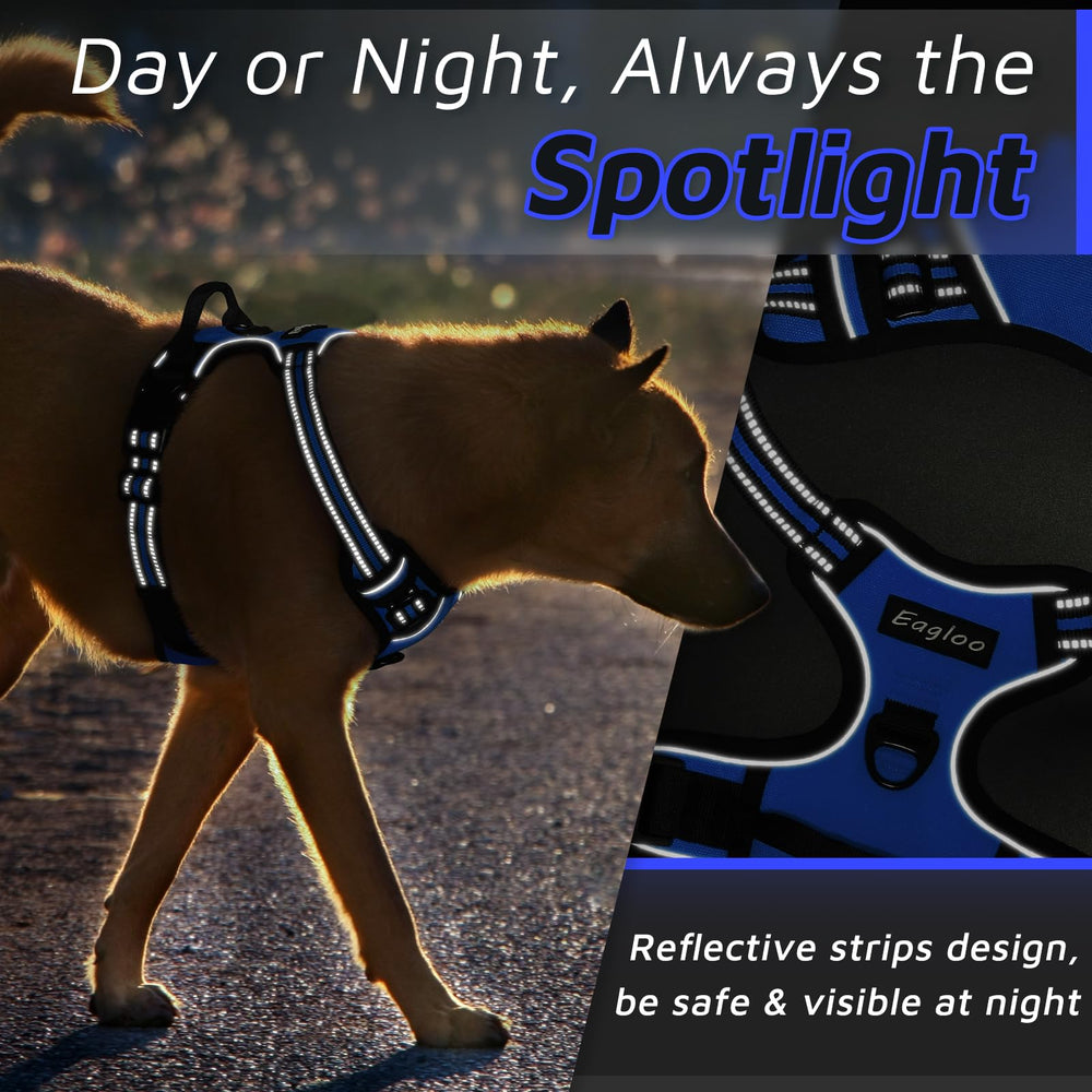 Eagloo dog harness reinforced stitching increases durability during activities.