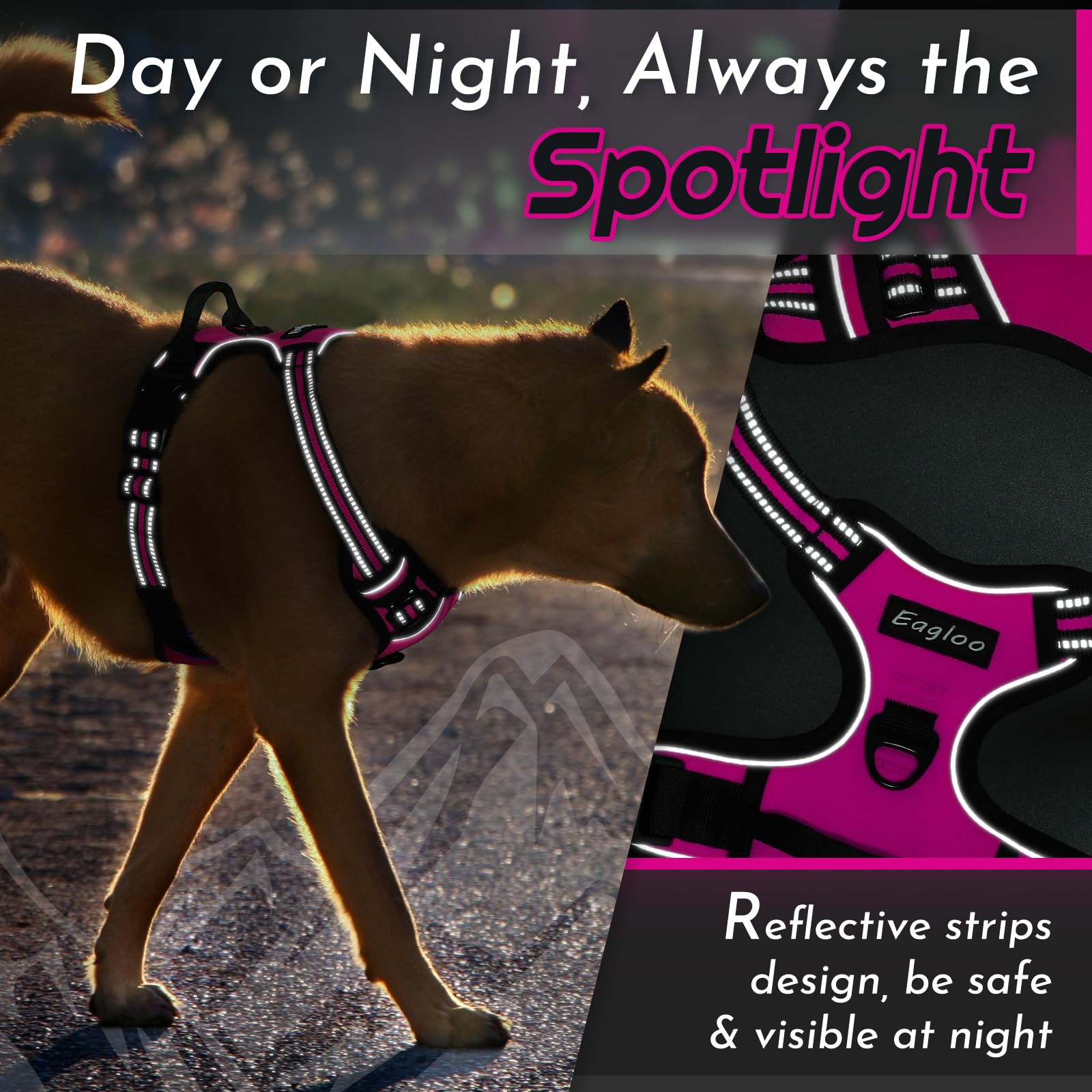 Eagloo dog harness rose red breathable padded air mesh keeps dogs cool.