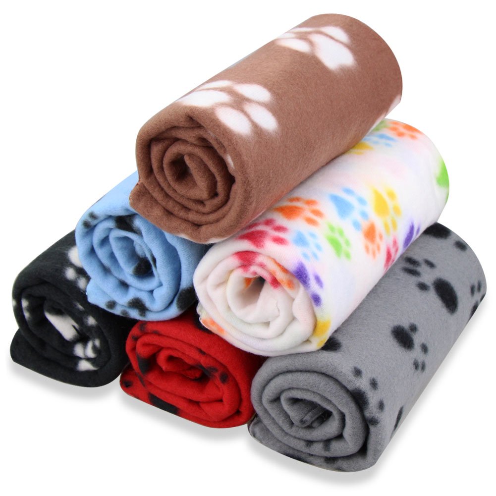 EAGMAK paw-print fleece blanket in brown color cushions small pets on chilly evenings.
