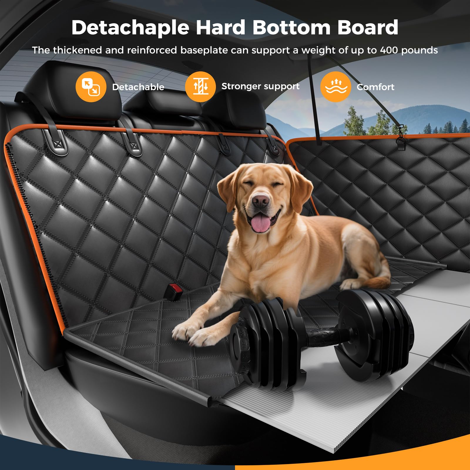 Eamefia extended barrier protects dogs from slipping toward the front seats