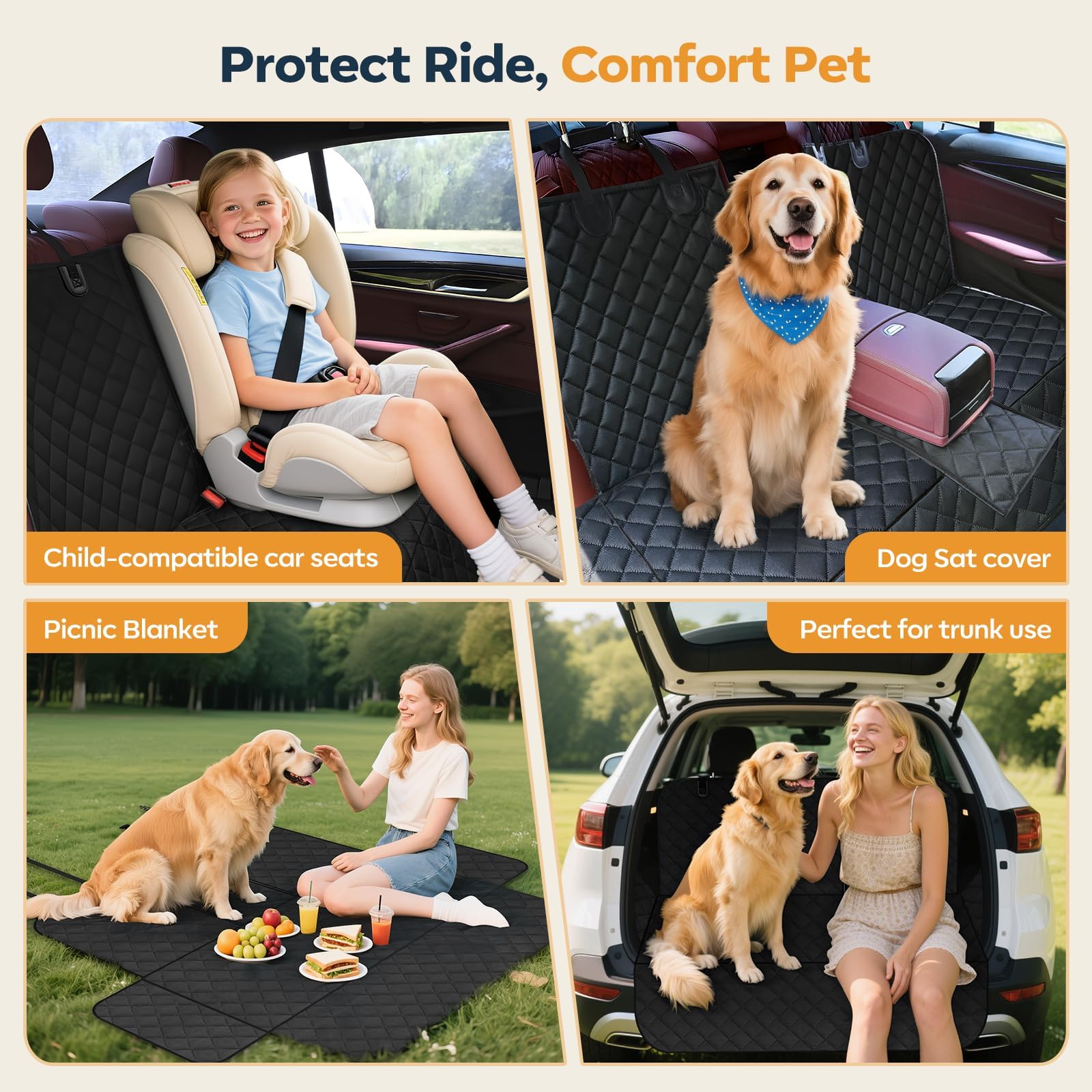 Eamefia dog seat cover travel-ready protection for mud and fur