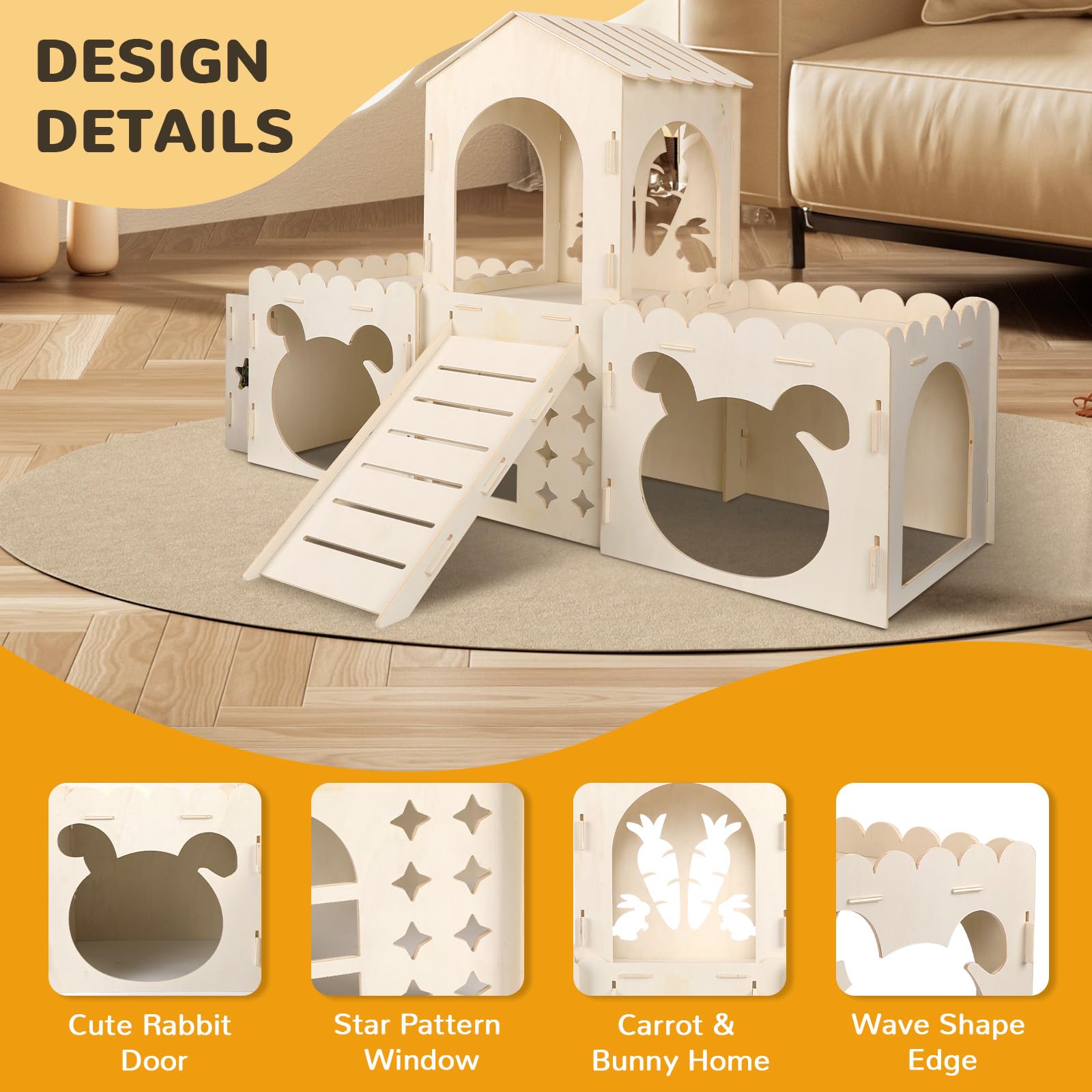 EAROND Large Rabbit Castle interior multi-level reveals four rooms for rest and play
