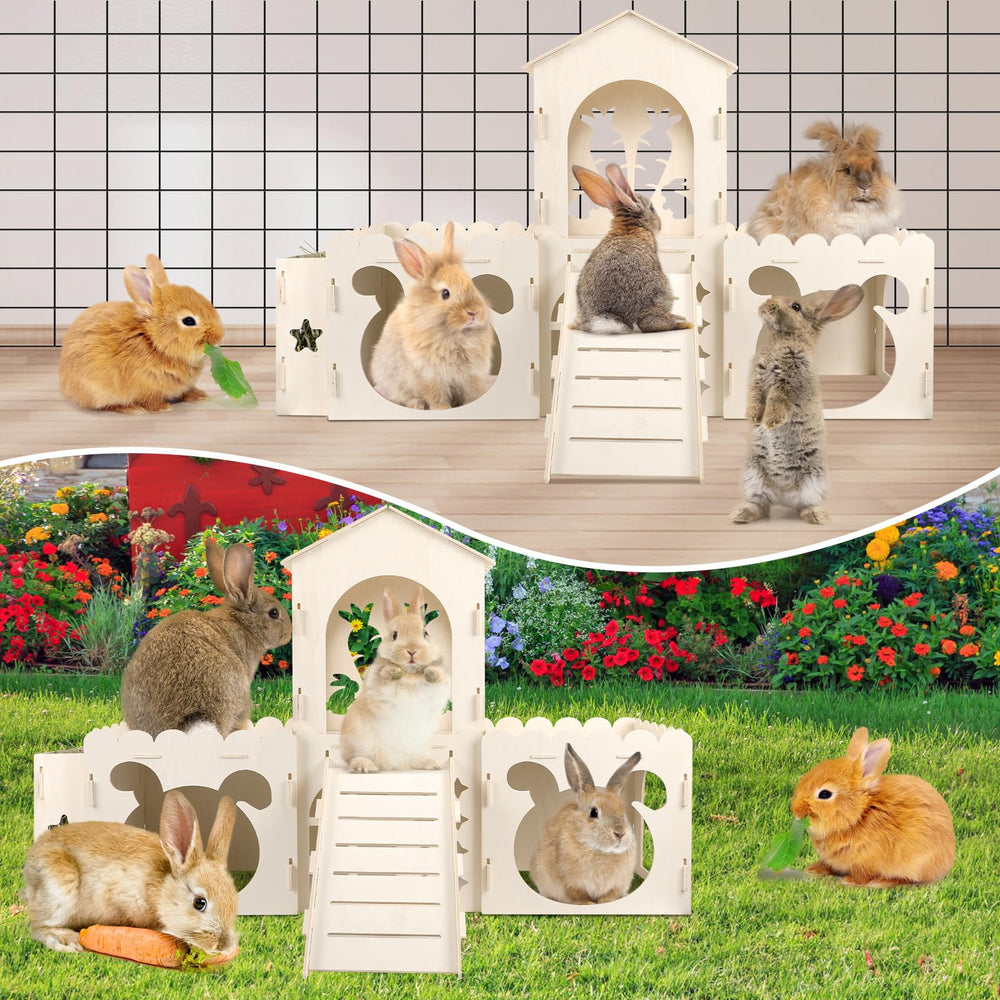 EAROND Large Rabbit Castle wood material closeup communicates natural, safe construction