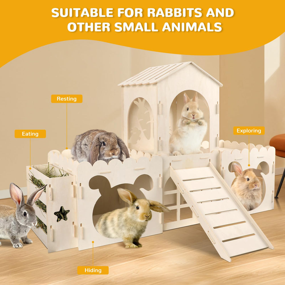 EAROND Large Rabbit Castle assembly image highlights nail-free mortise joints