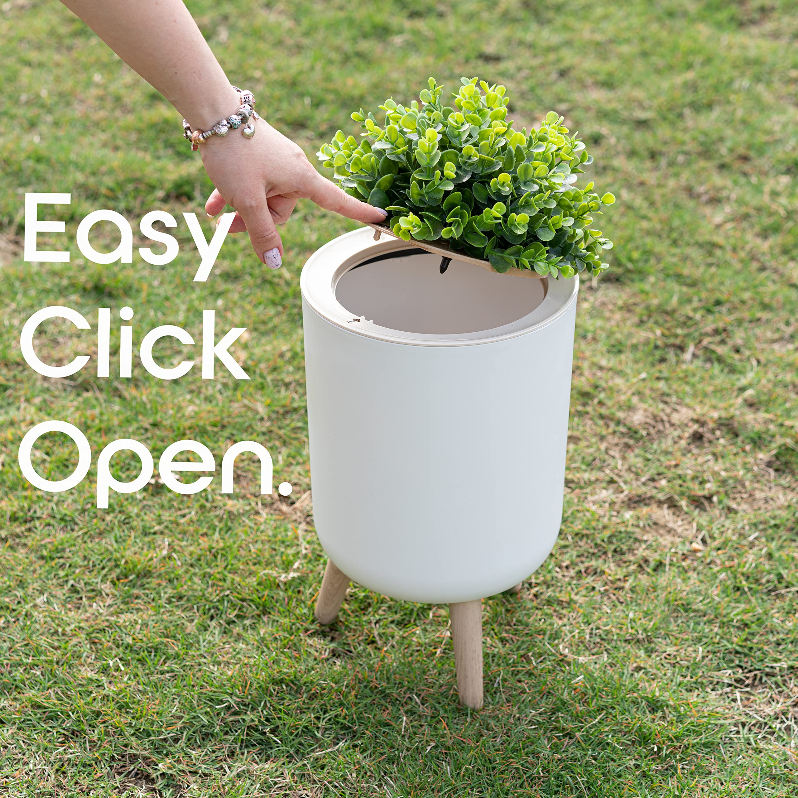 Earth & Mango one-point-eight-gallon outdoor trash can fits tight spaces for discreet pet waste disposal.