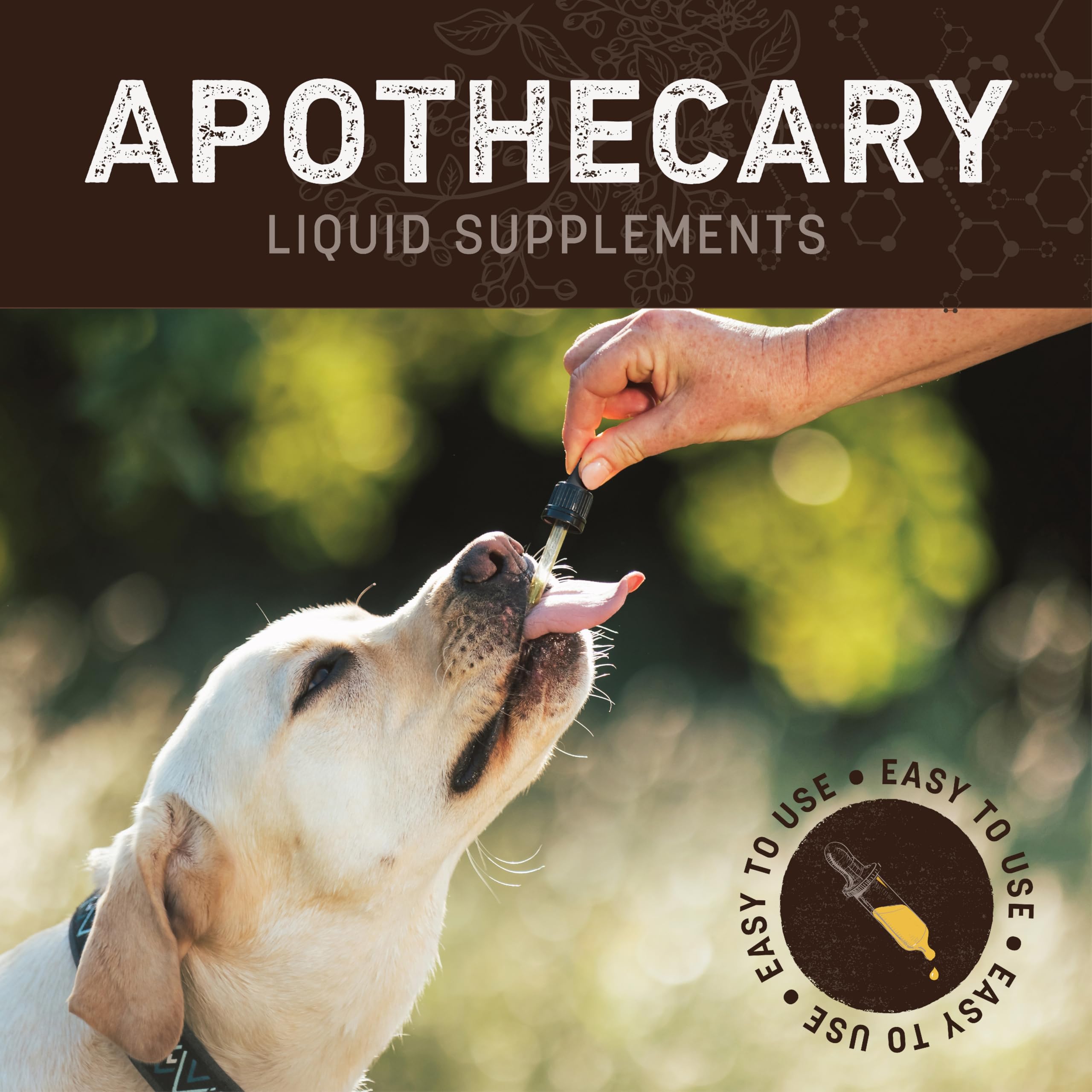Earth Animal Apothecary drops bottle in use for simple pet administration.