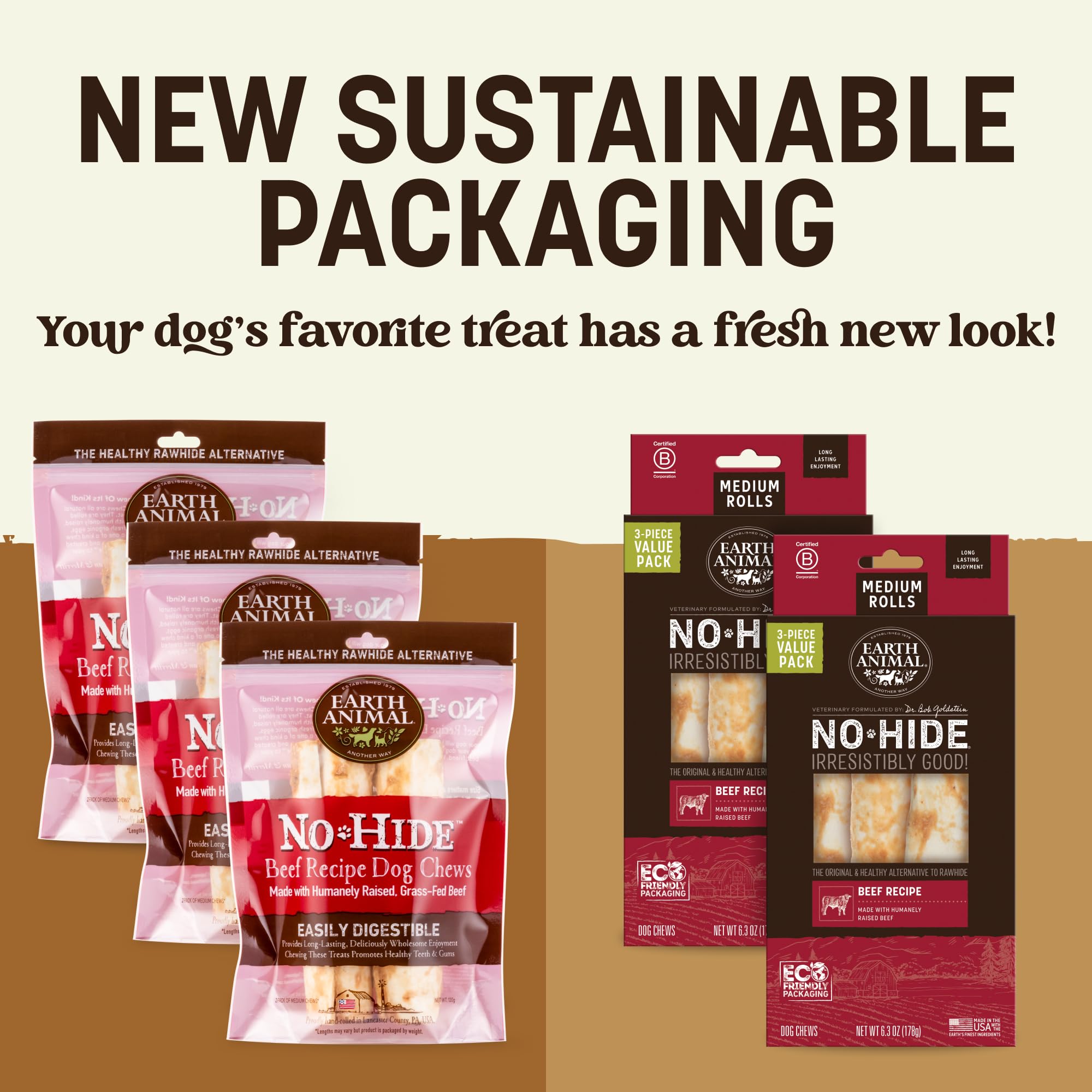 Earth Animal No Hide Chews beef rolls closeup shows chewy texture dogs enjoy