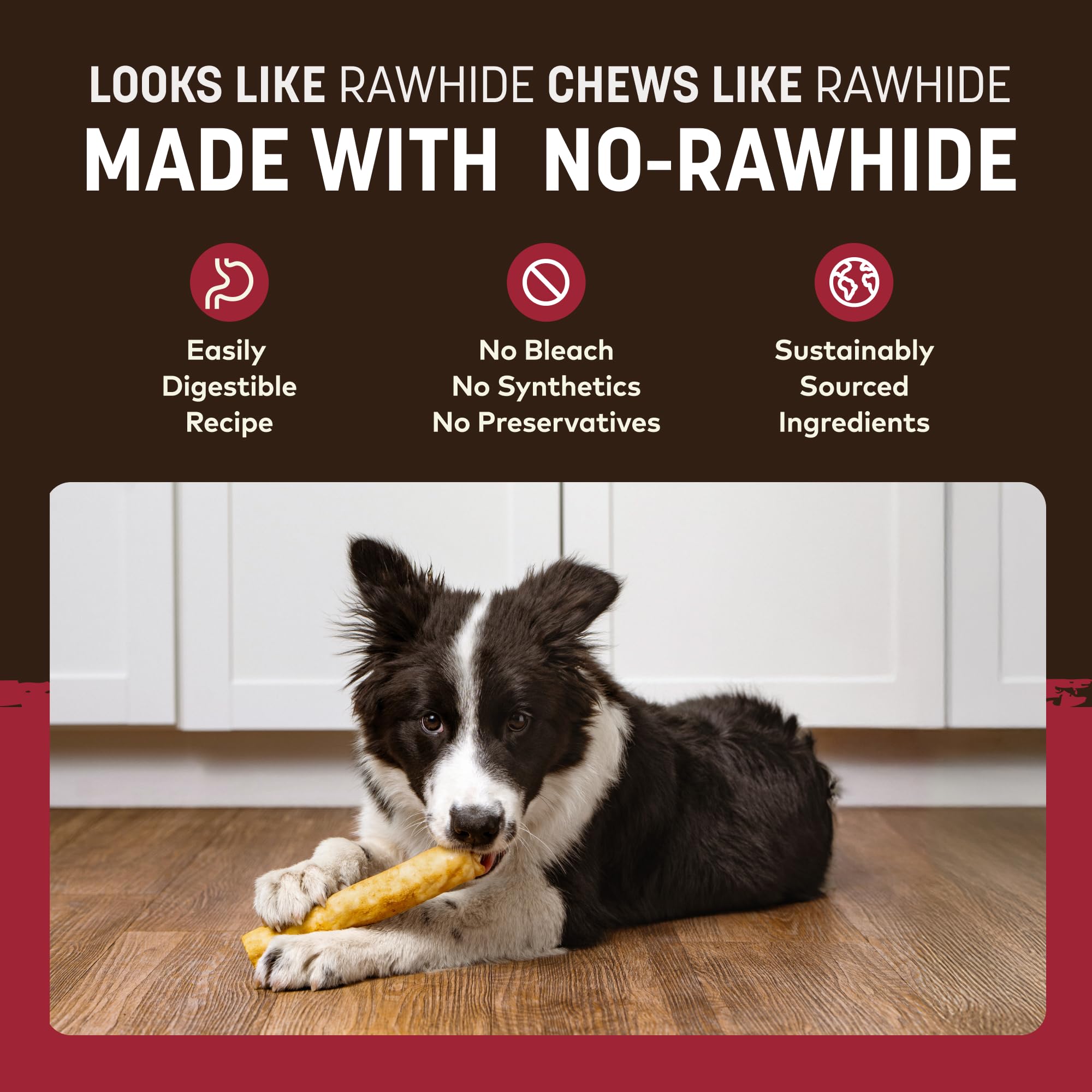 Earth Animal No Hide Chews beef rolls ingredients list highlights seven pure components