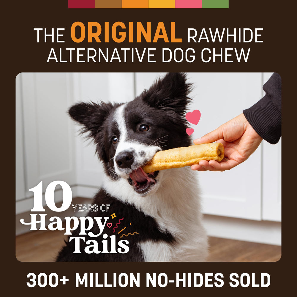 Earth Animal No Hide Chews Rolls closeup ingredients emphasizes seven pure ingredients and chicken flavor.