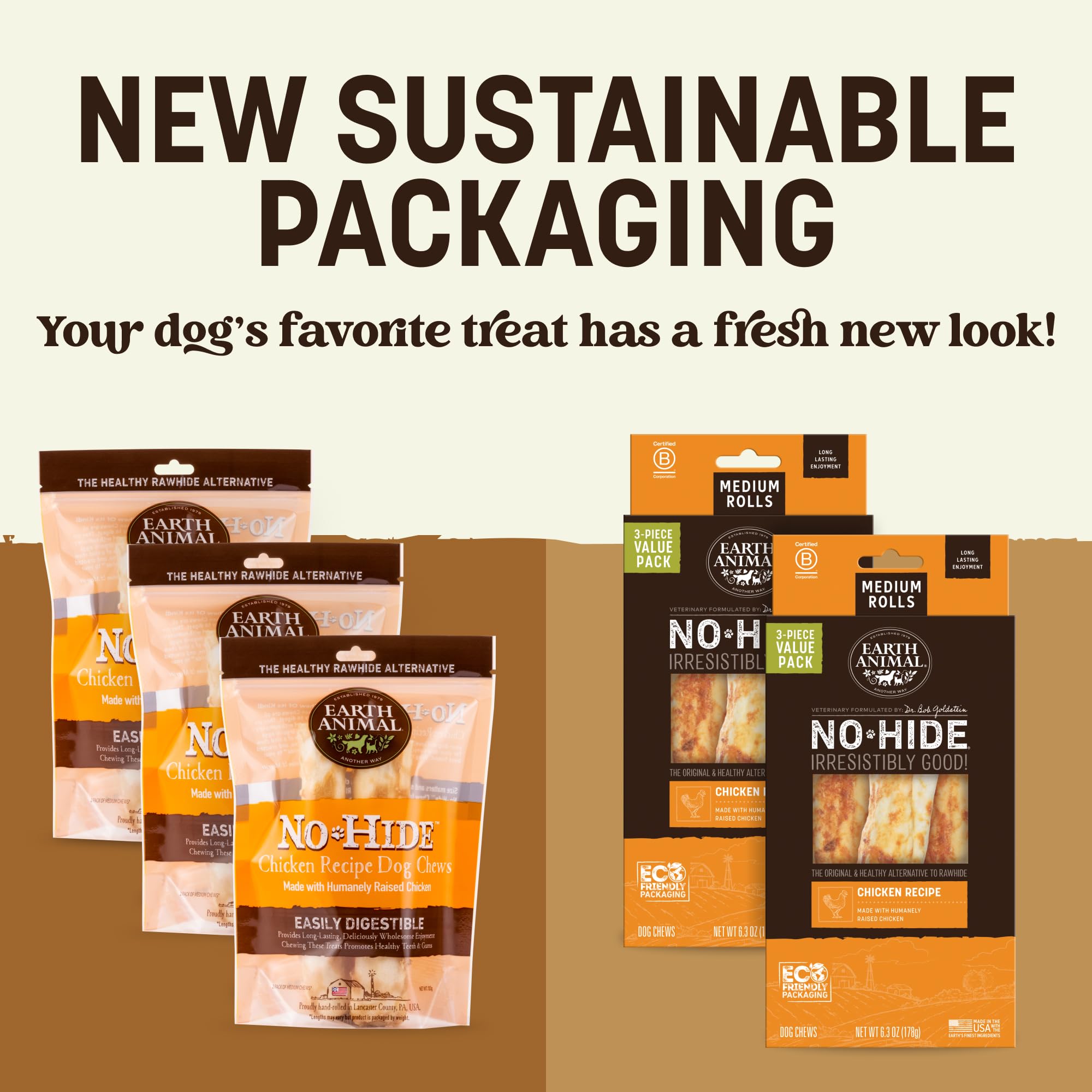 Earth Animal No Hide Chews Rolls side view highlights bulk six-pack for everyday treats.