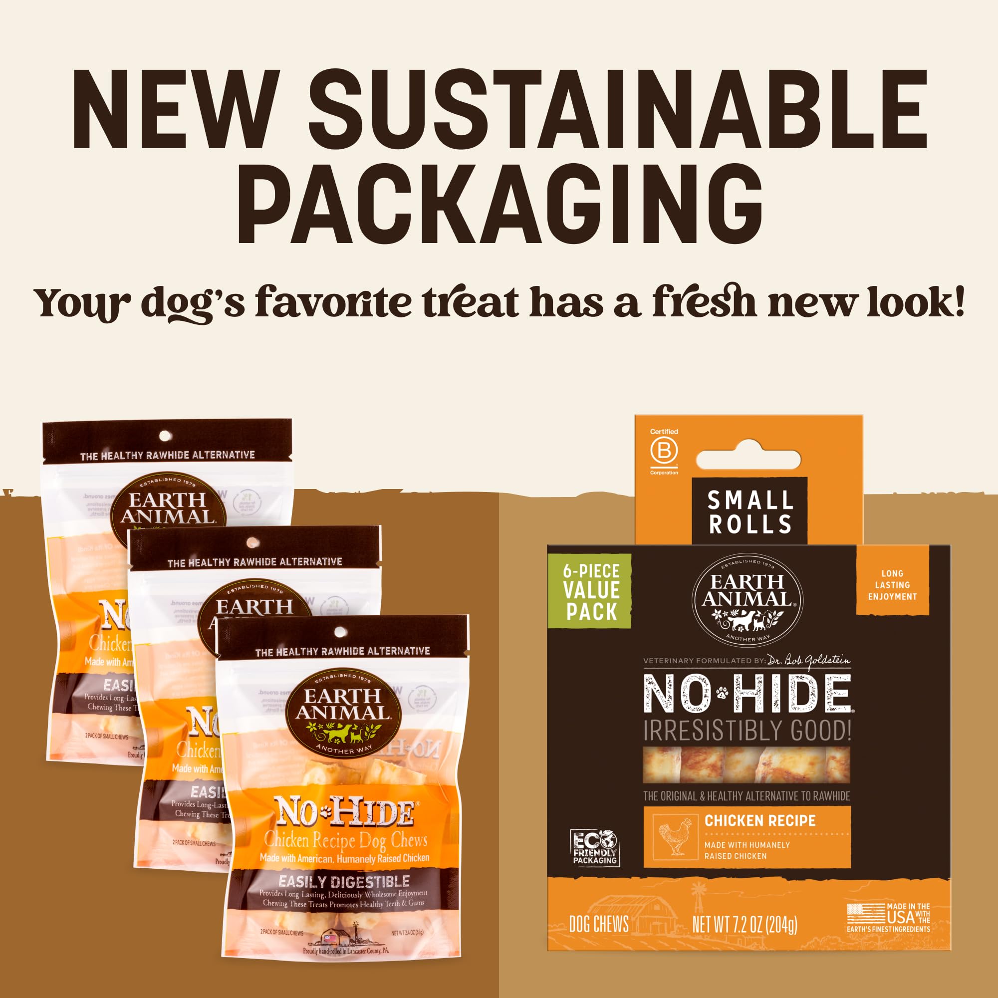 Earth Animal No Hide Chews chicken rolls in a six-count package.