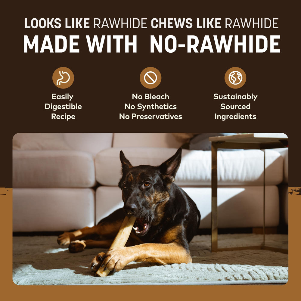 Earth Animal No Hide Chews venison rolls being chewed demonstrates long-lasting chew time.