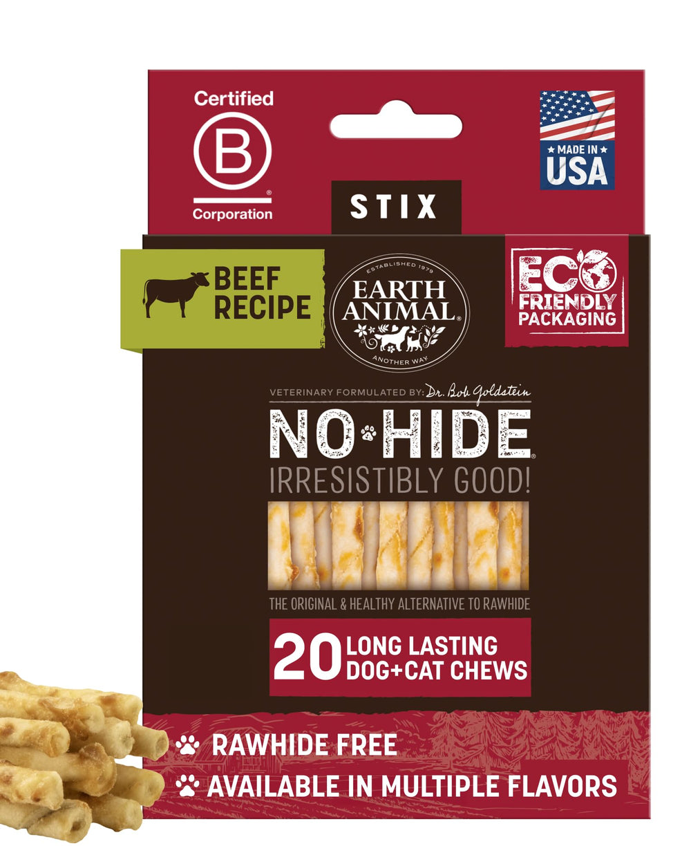 Earth Animal No Hide Stix beef small-dog chew long-lasting dental health