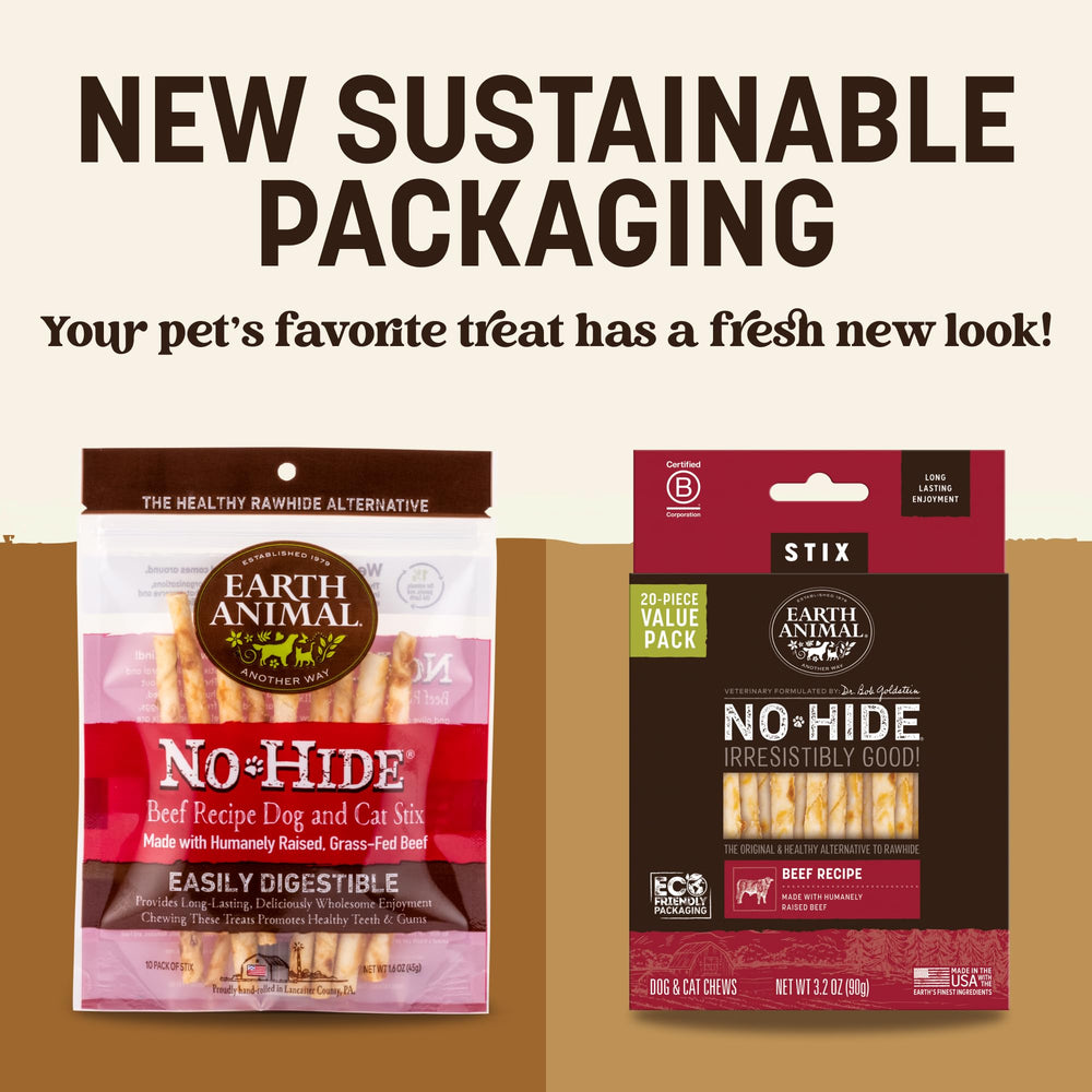 Earth Animal No Hide Stix close-up beef chew for tiny pets