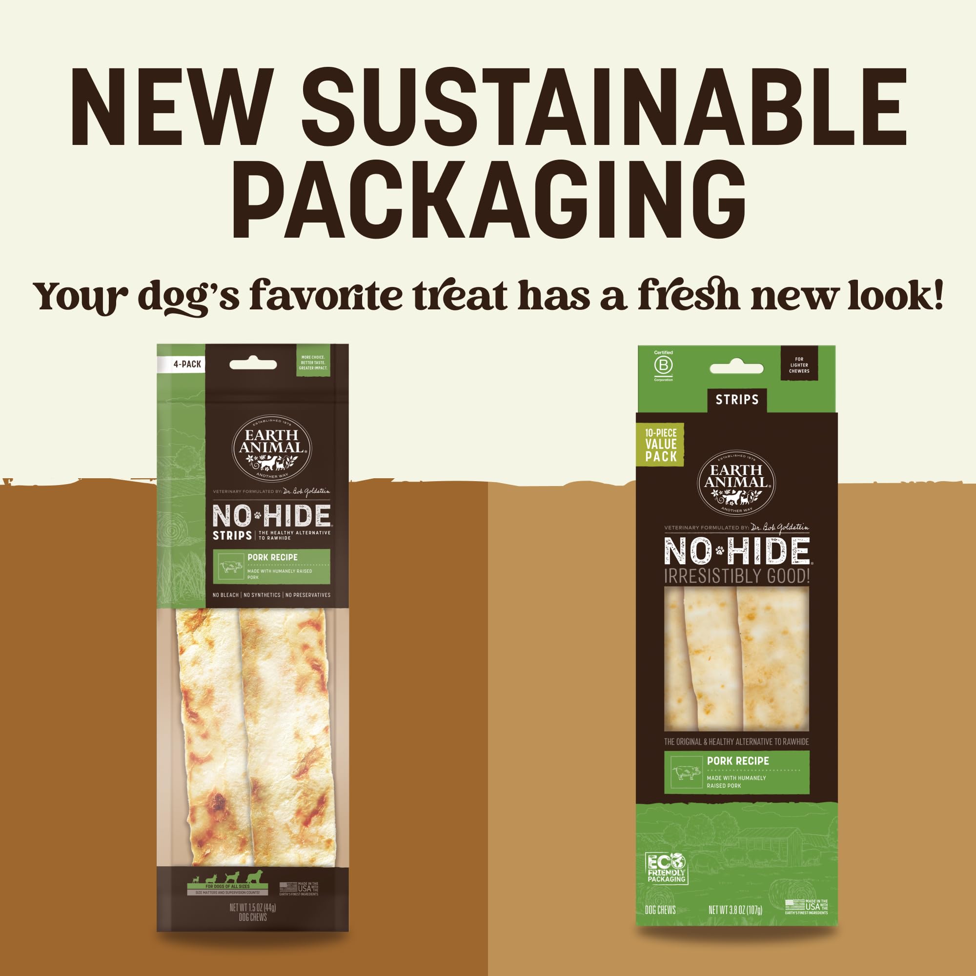 Earth Animal No Hide Strips rawhide-free close-up shows a digestible pork chew.