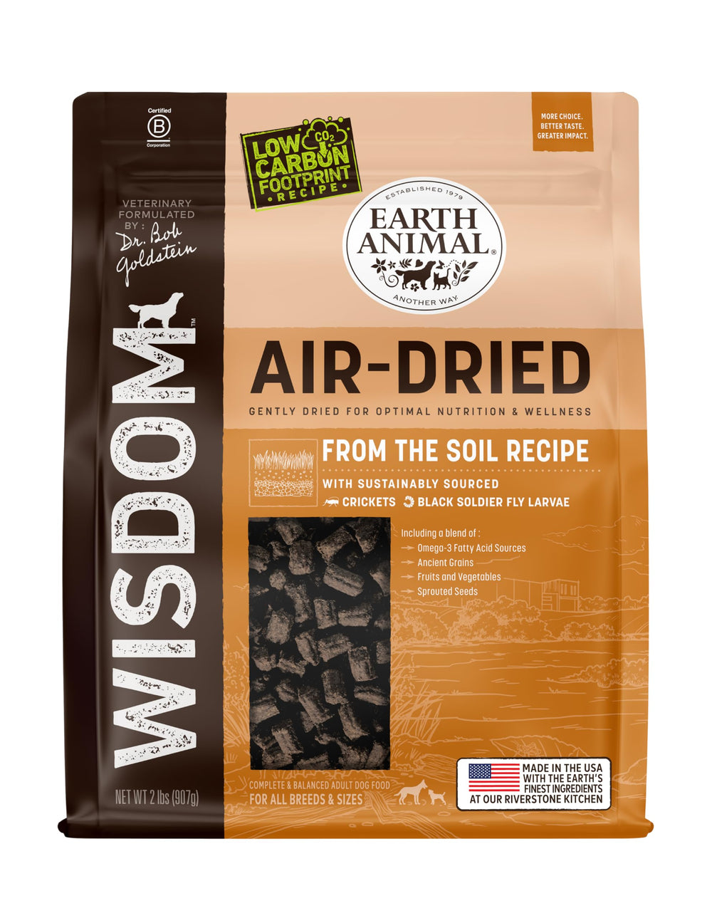 Earth Animal Wisdom Air Dried Dog Food bag 2 lb, convenient for daily meals