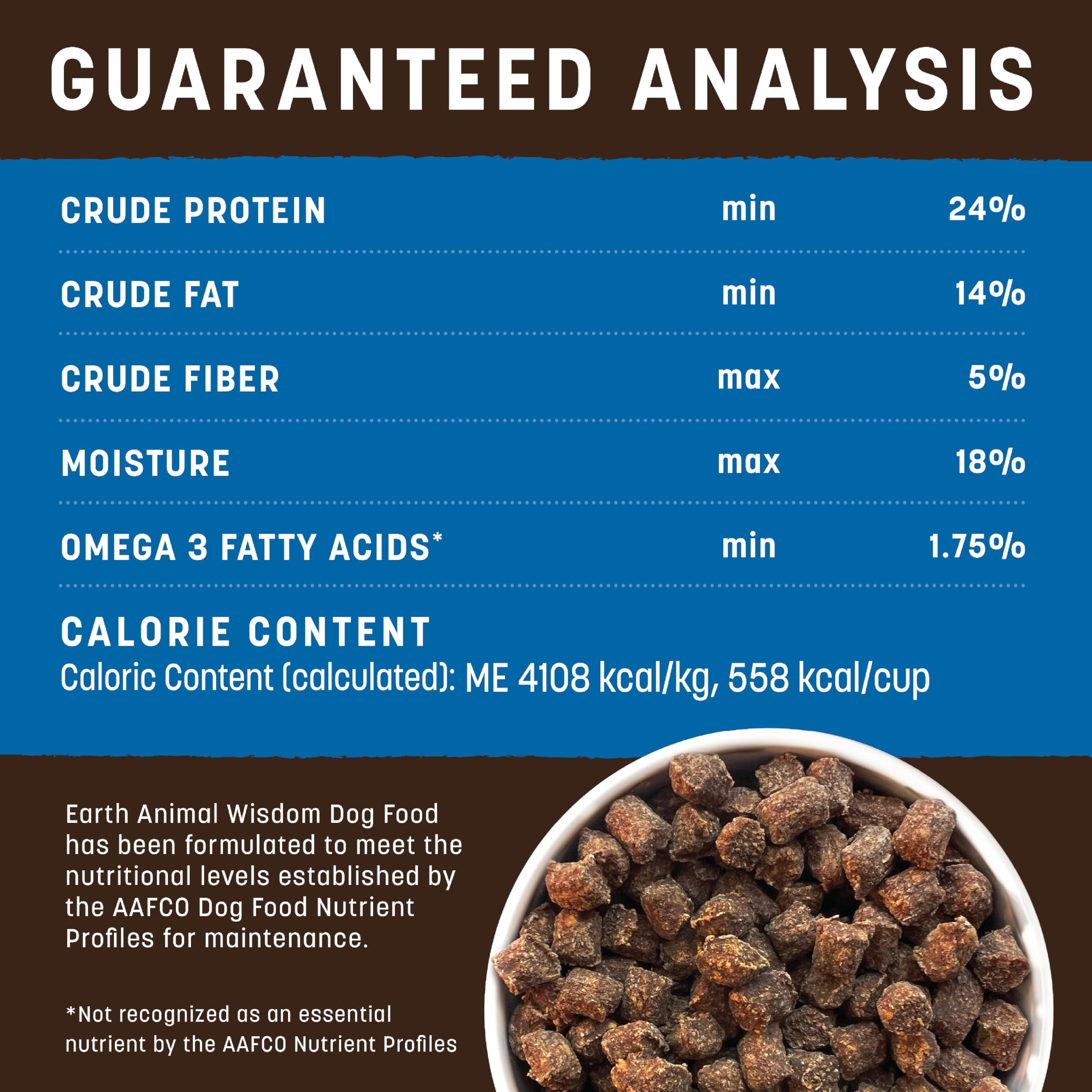 Earth Animal Wisdom Air Dried ingredients quarters showcase multi-protein, nutrient-rich blend