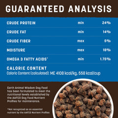 Earth Animal Wisdom Air-Dried protein sources close-up features quail, duck, goose.