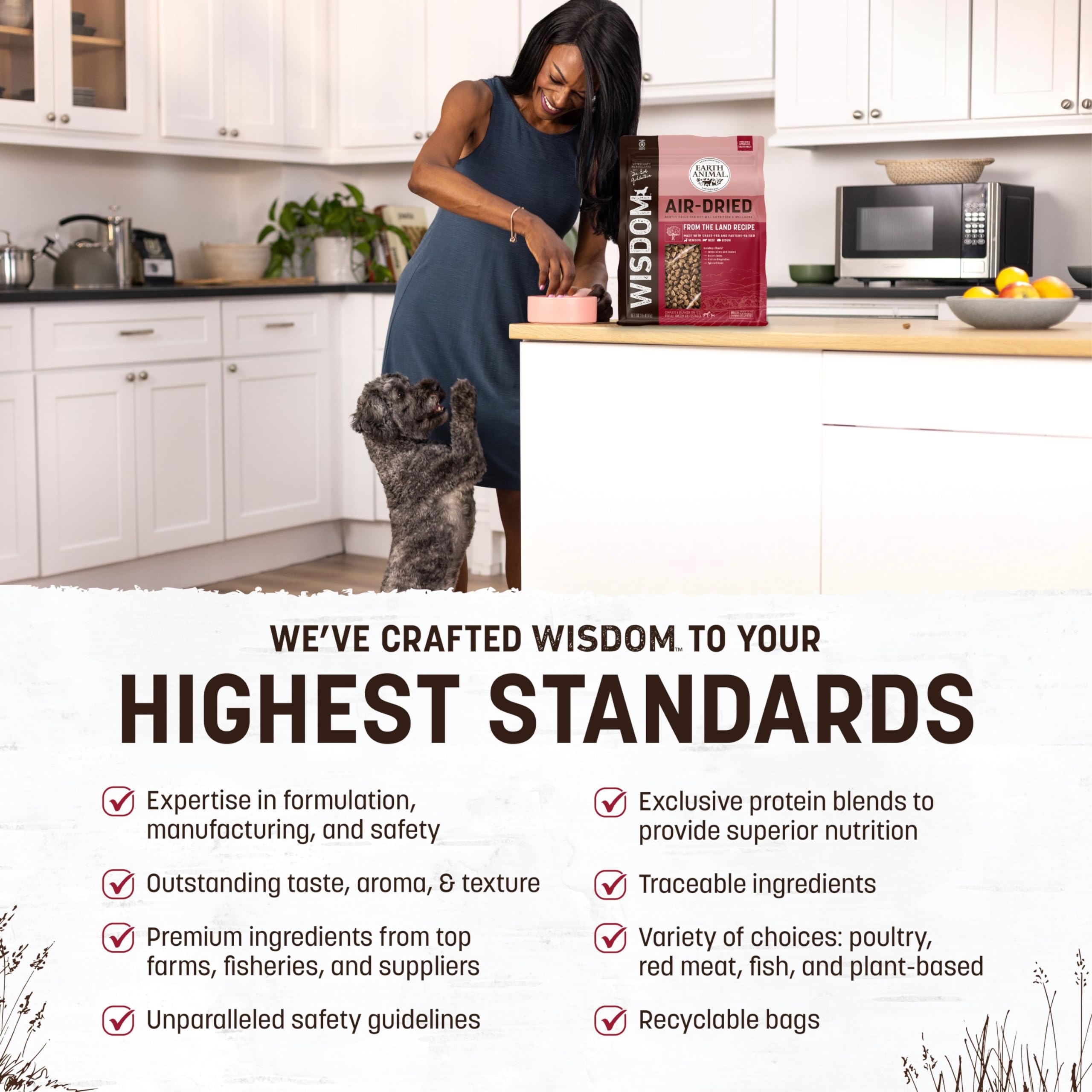 Earth Animal Wisdom air-dried dog food venison chunks showcases grass-fed protein option.