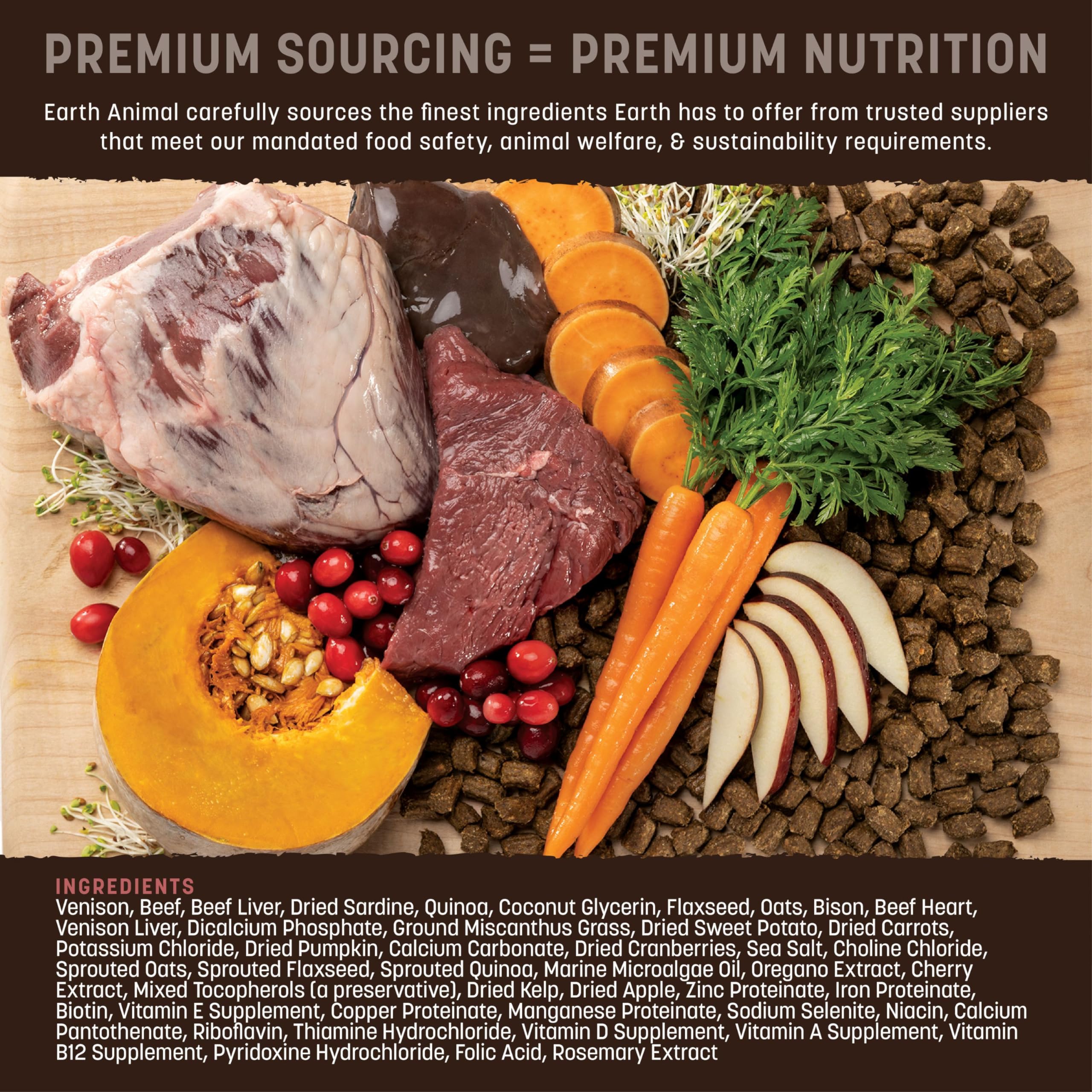 Earth Animal Wisdom air-dried dog food wild-caught sardines shows omega-rich nutrition.