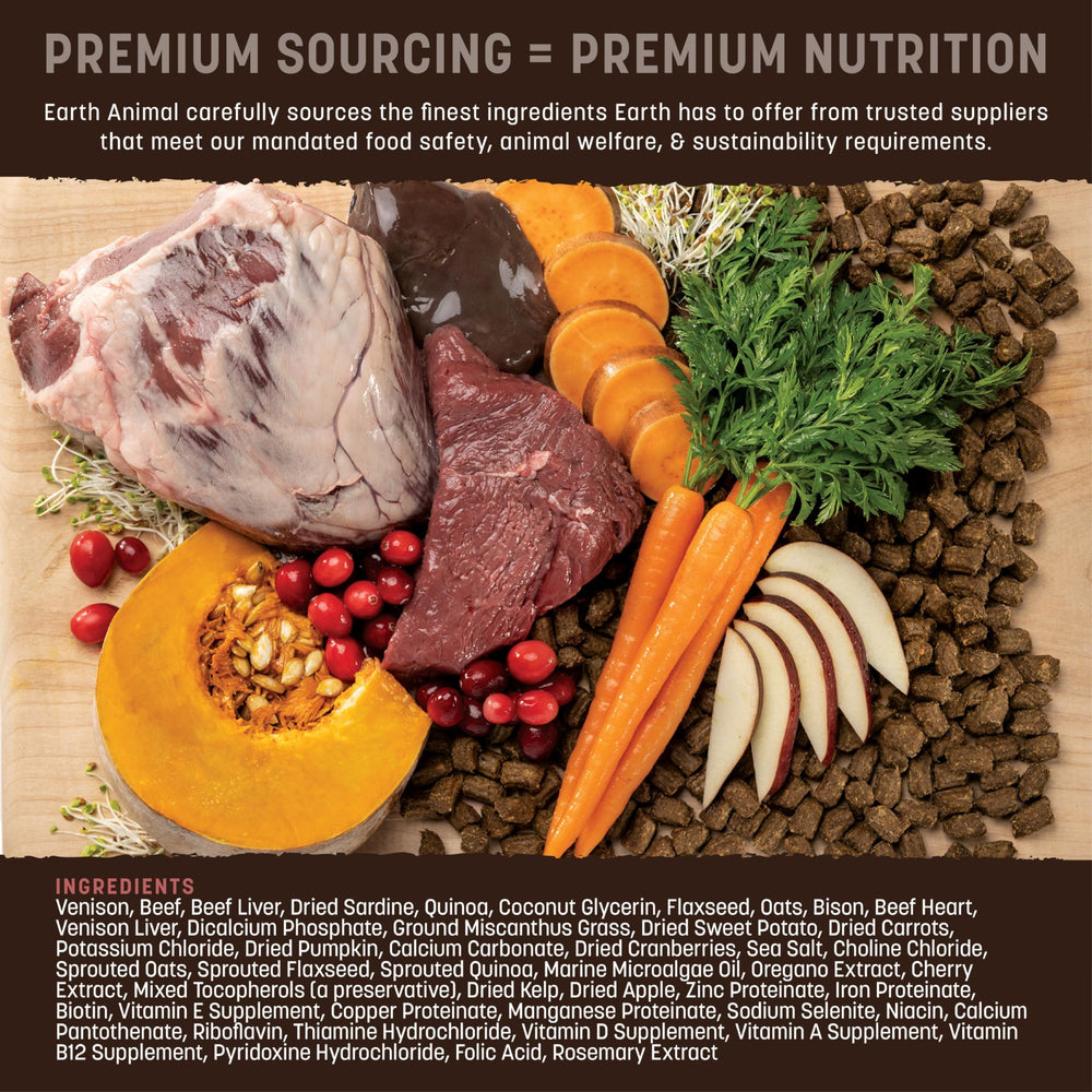 Earth Animal Wisdom air-dried dog food wild-caught sardines shows omega-rich nutrition.