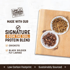 Earth Animal Wisdom Air Dried ingredient close-up highlighting cricket protein