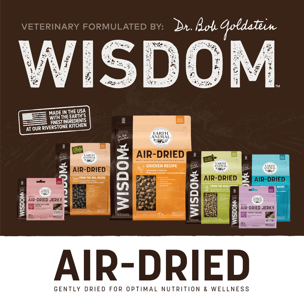Earth Animal Wisdom Air Dried Jerky serving size guidance for dogs