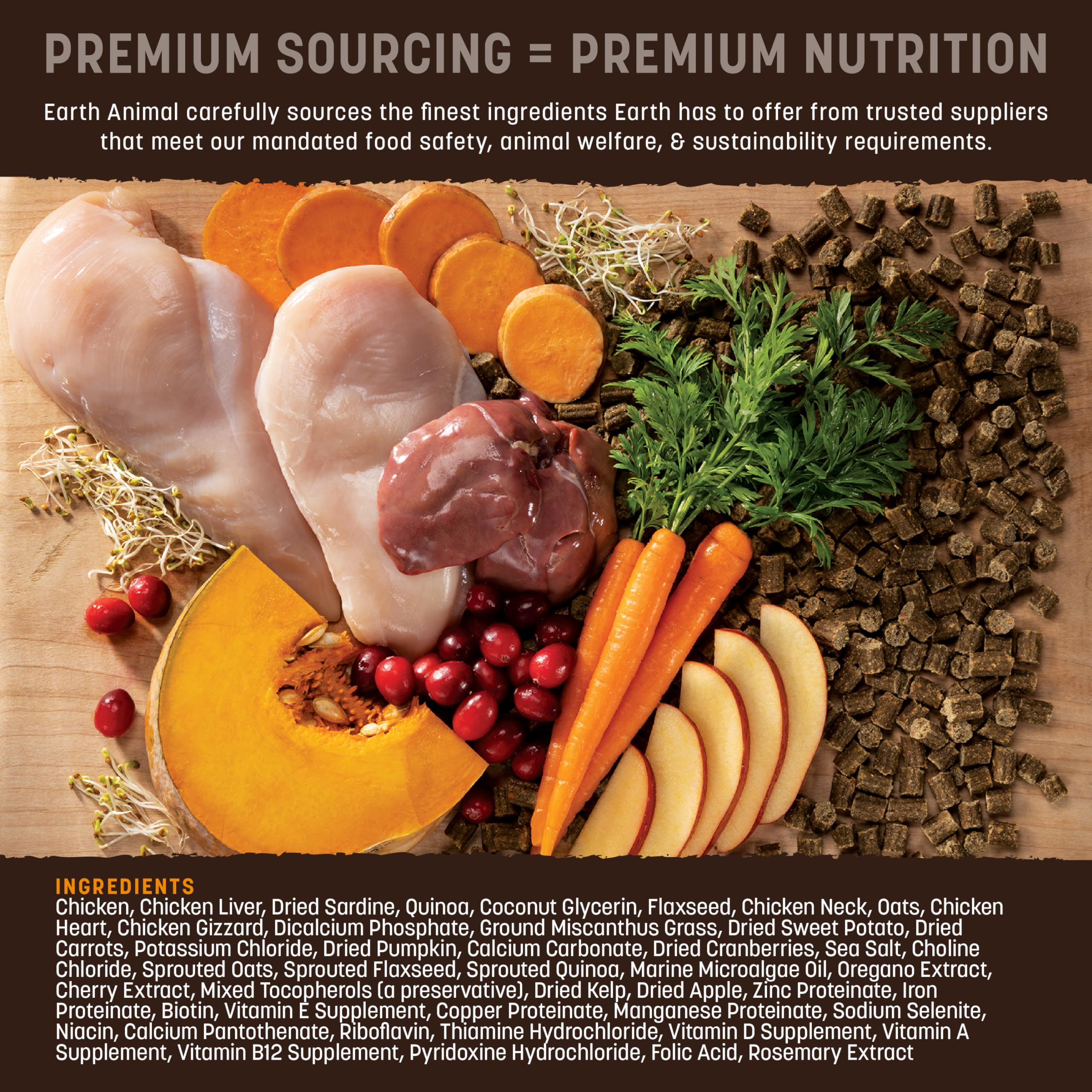 Earth Animal Wisdom air-dried texture shot moisture-retaining bite preserves natural chicken flavor