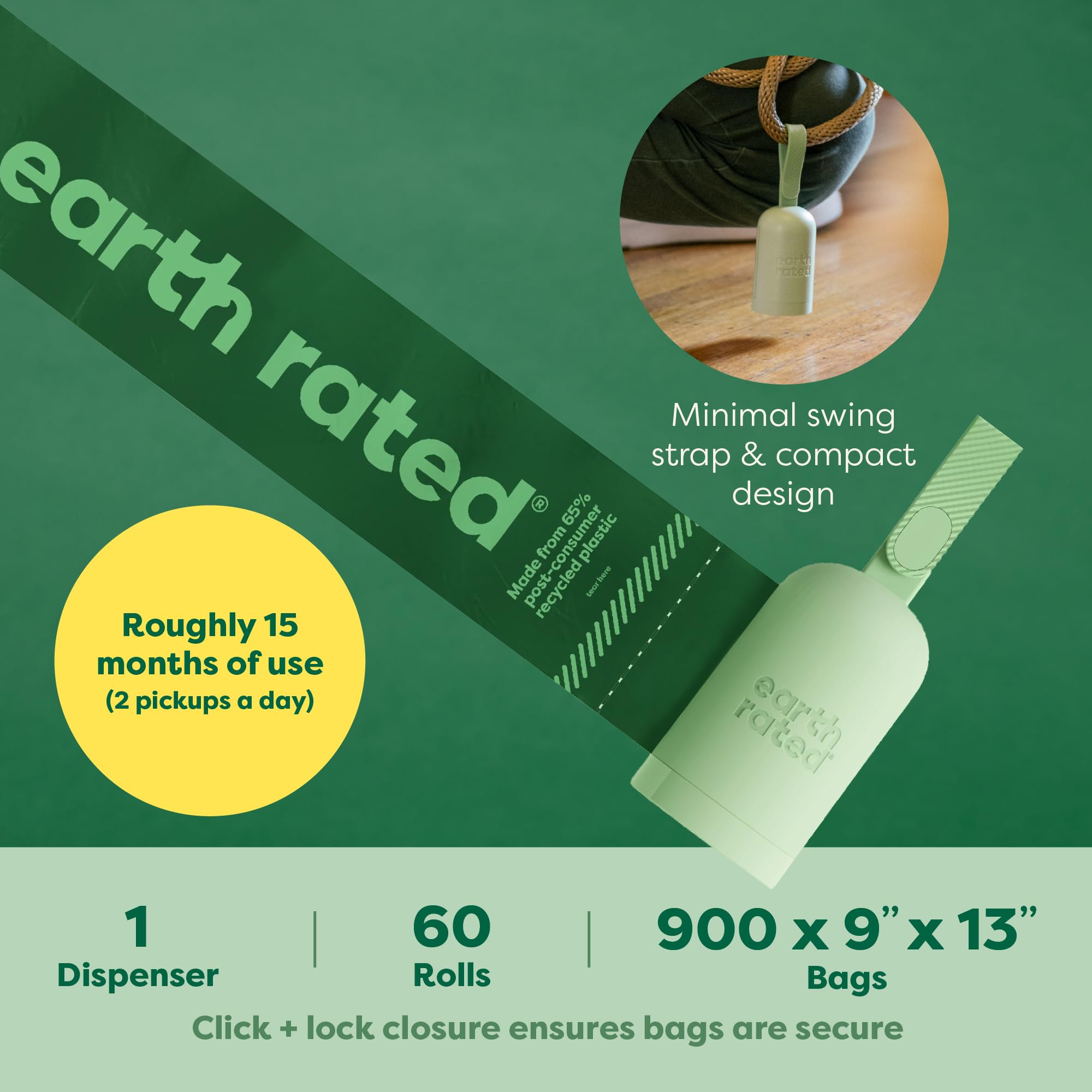 Earth Rated 900 bags closeup shows long lasting refill supply.