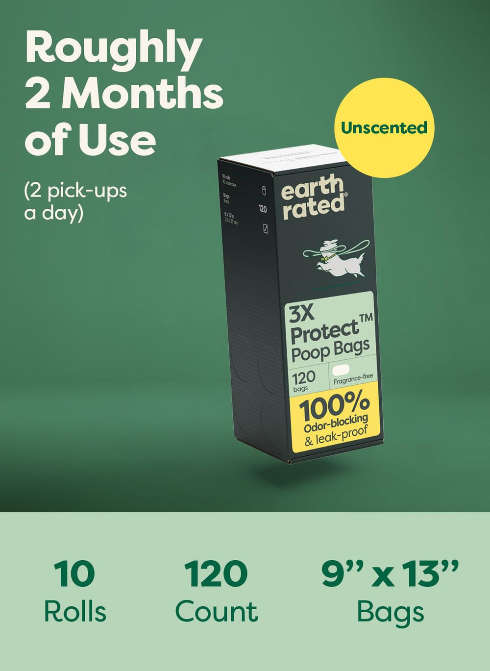 Earth Rated compact 10-roll pack fits easily in car and bag pockets.