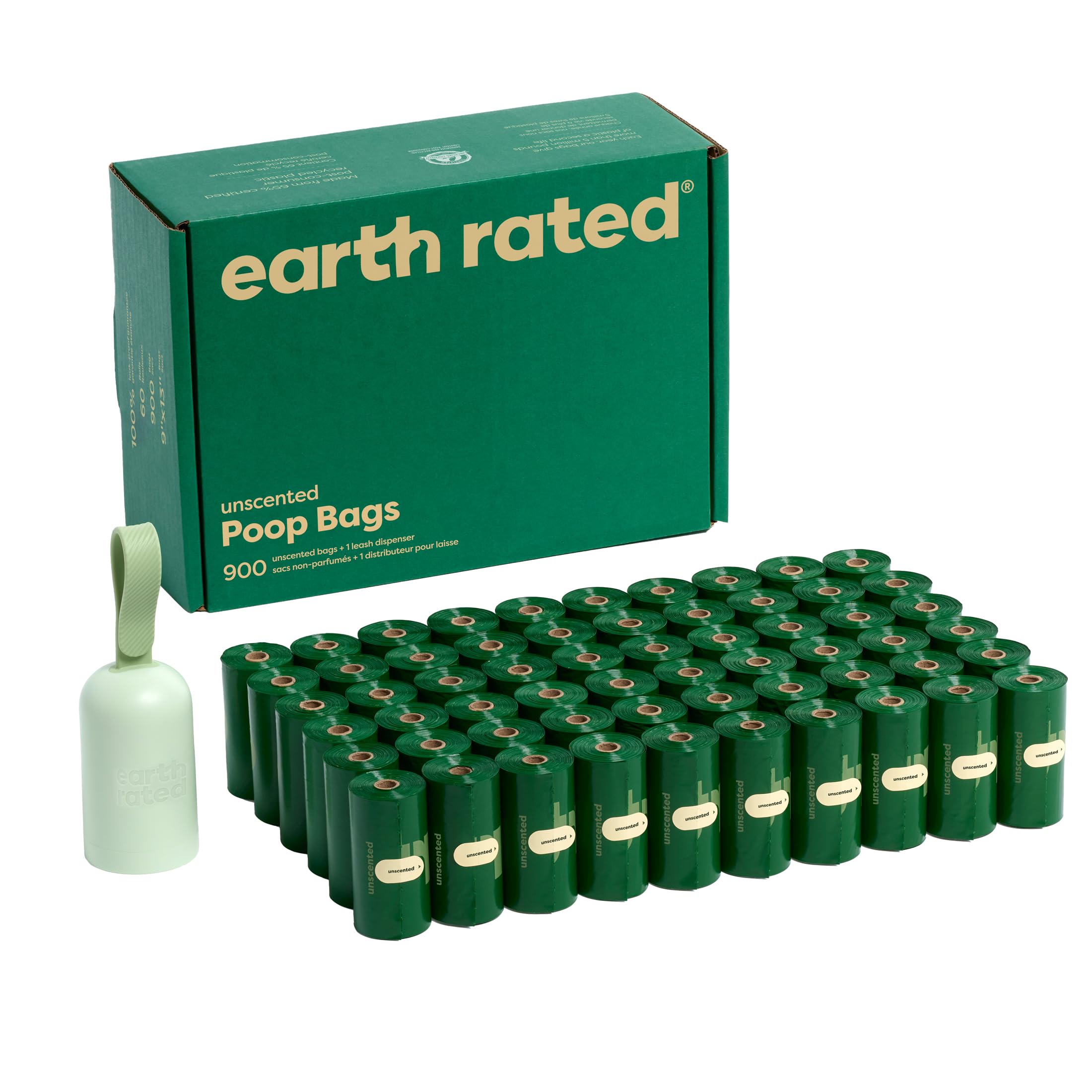 Earth Rated dog poop bag holder dispenser viewed from the front for easy bag access on walks.