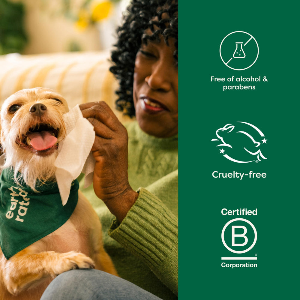 Earth Rated dog wipes hypoallergenic label visible for sensitive-skin use