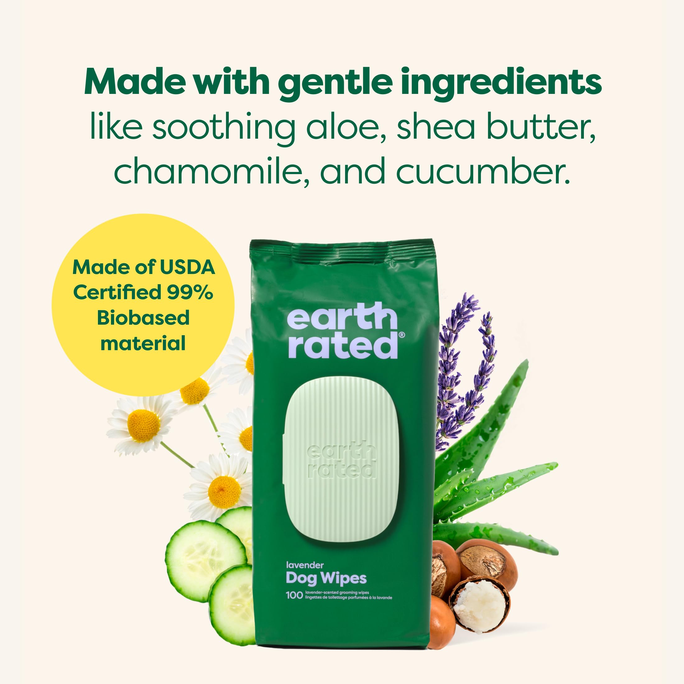Earth Rated hypoallergenic dog wipes ideal for sensitive skin and gentle cleanup.
