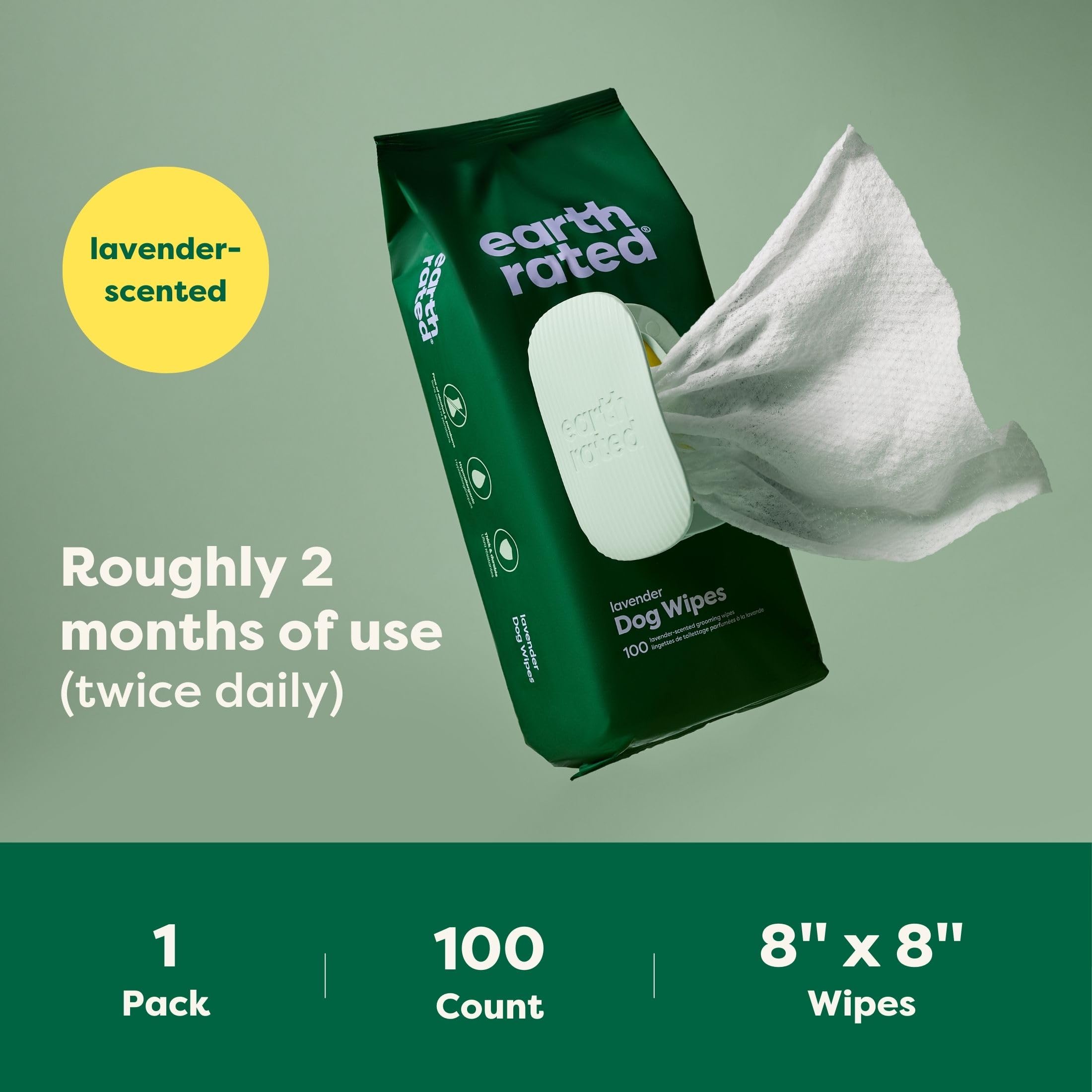 Earth Rated not flushable notice on pack, encouraging proper disposal.